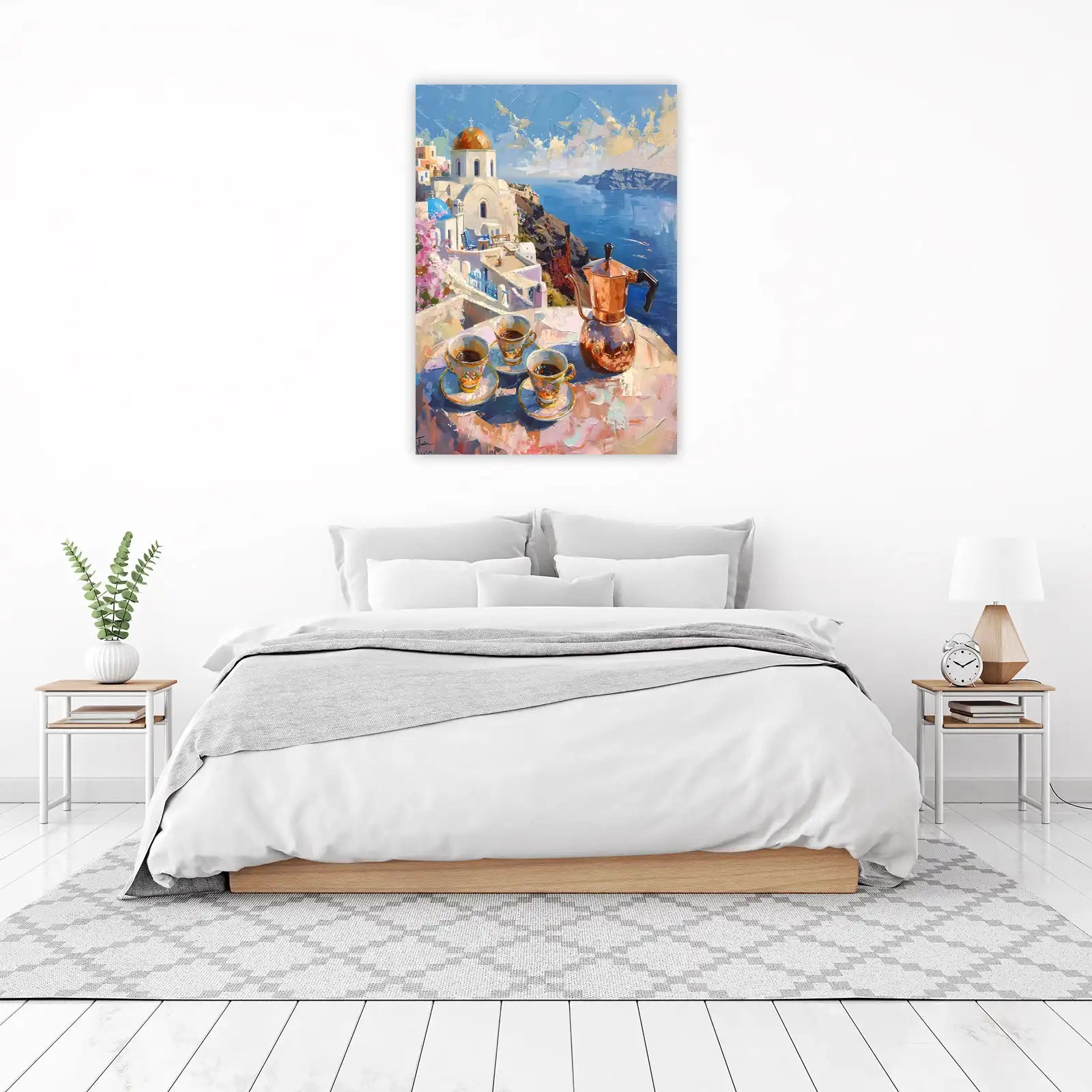 Santorini Morning Coffee Oil Painting Wall Art
