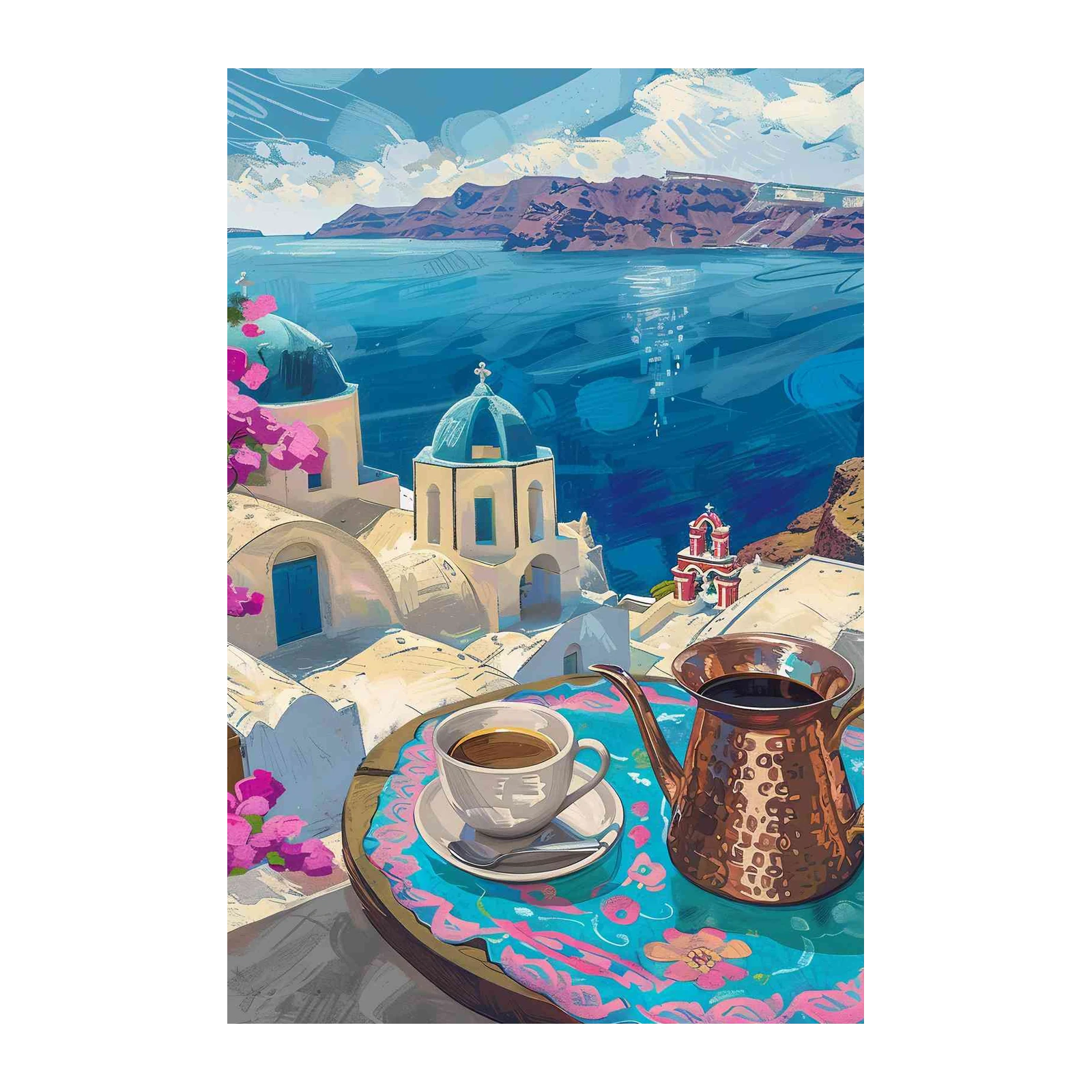 Santorini Coffee View Wall Art