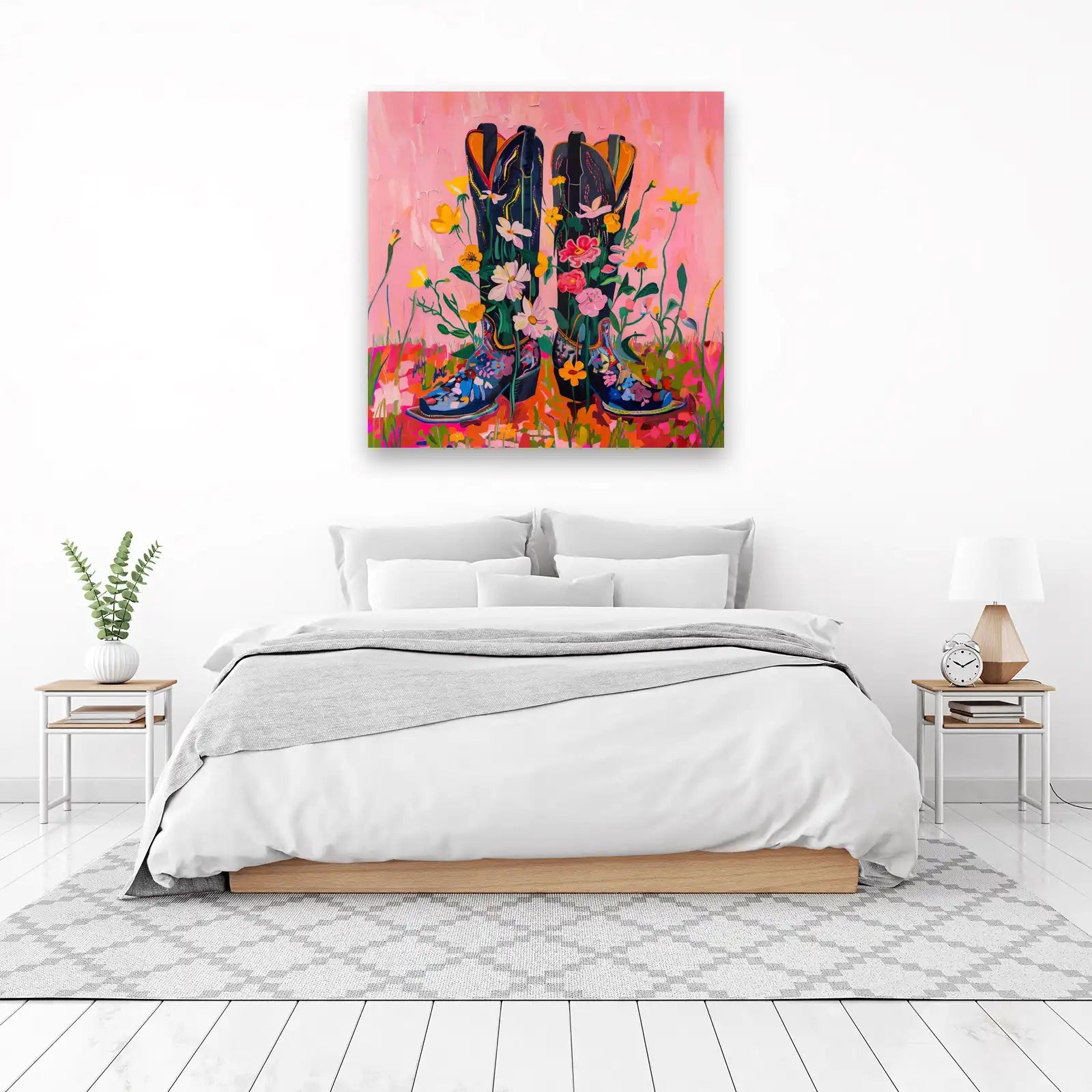 Floral Cowboy Boots Pink Wall Art
