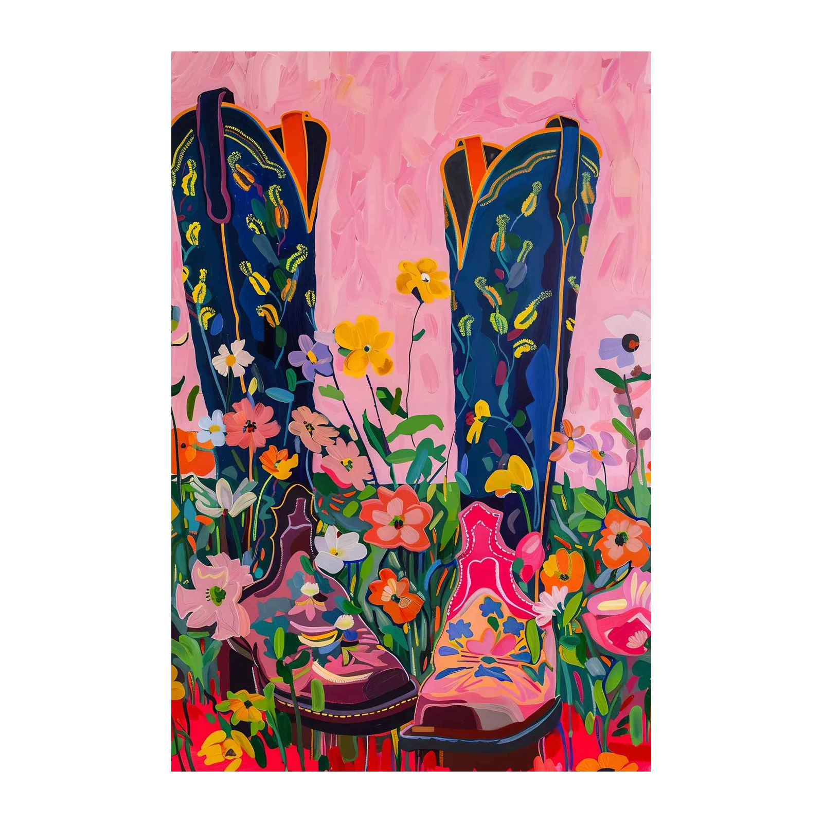 Vibrant Floral Cowboy Boots Wall Art