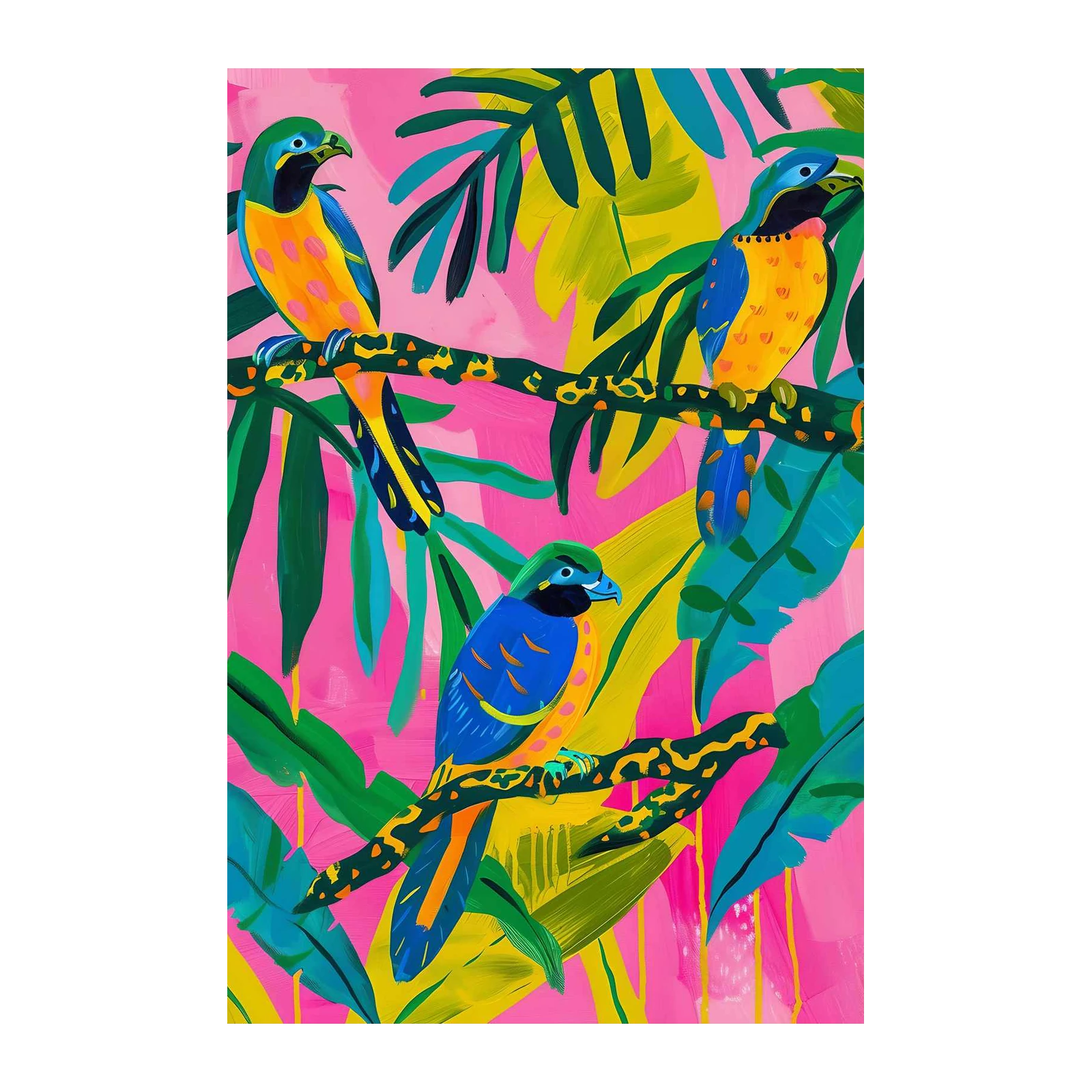 Vibrant Tropical Birds & Foliage Wall Art
