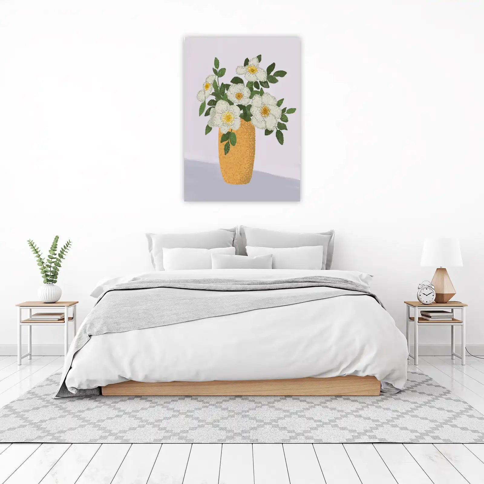 White Floral Vase Textured Wall Art