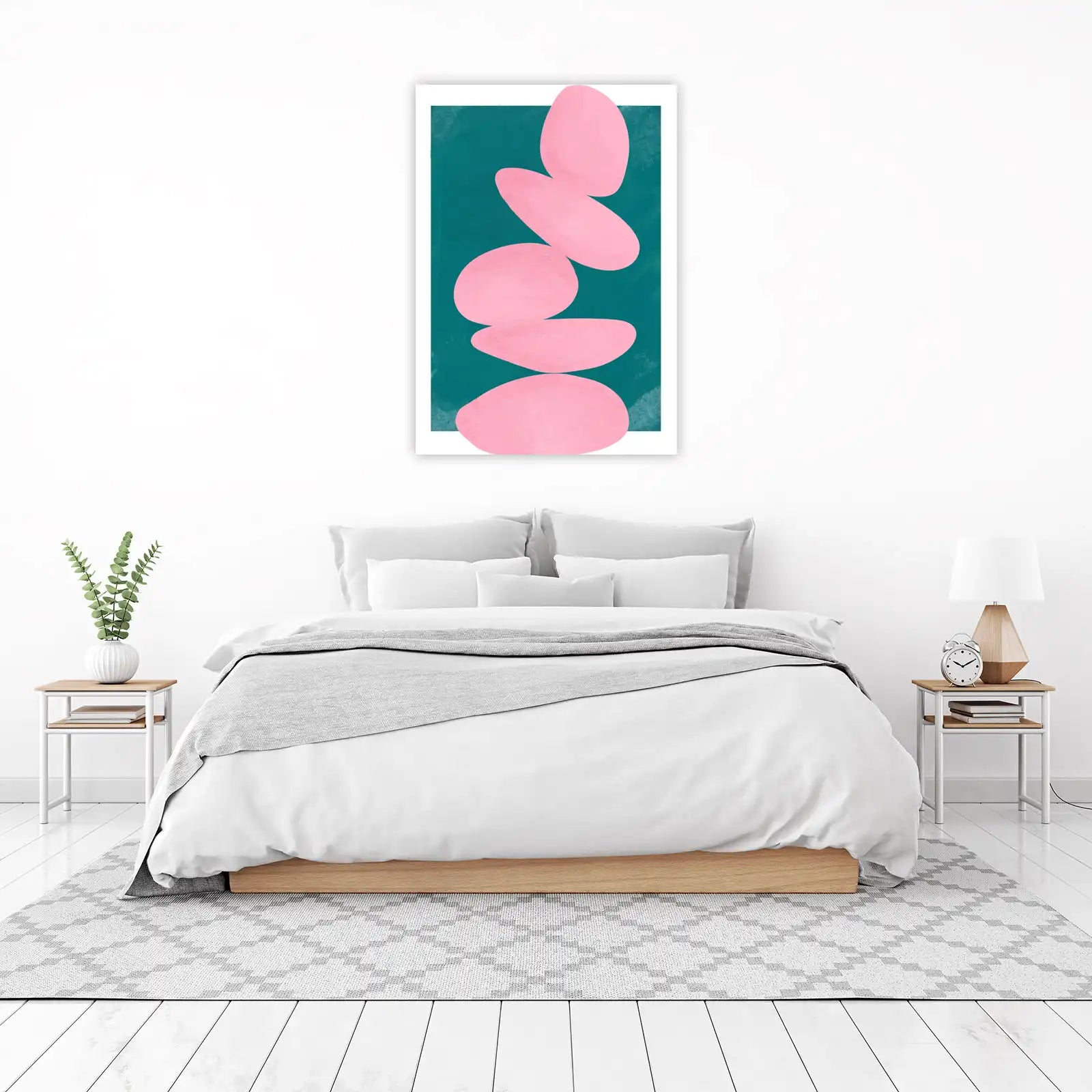 Zen Pebble Balance Pink & Teal Wall Art