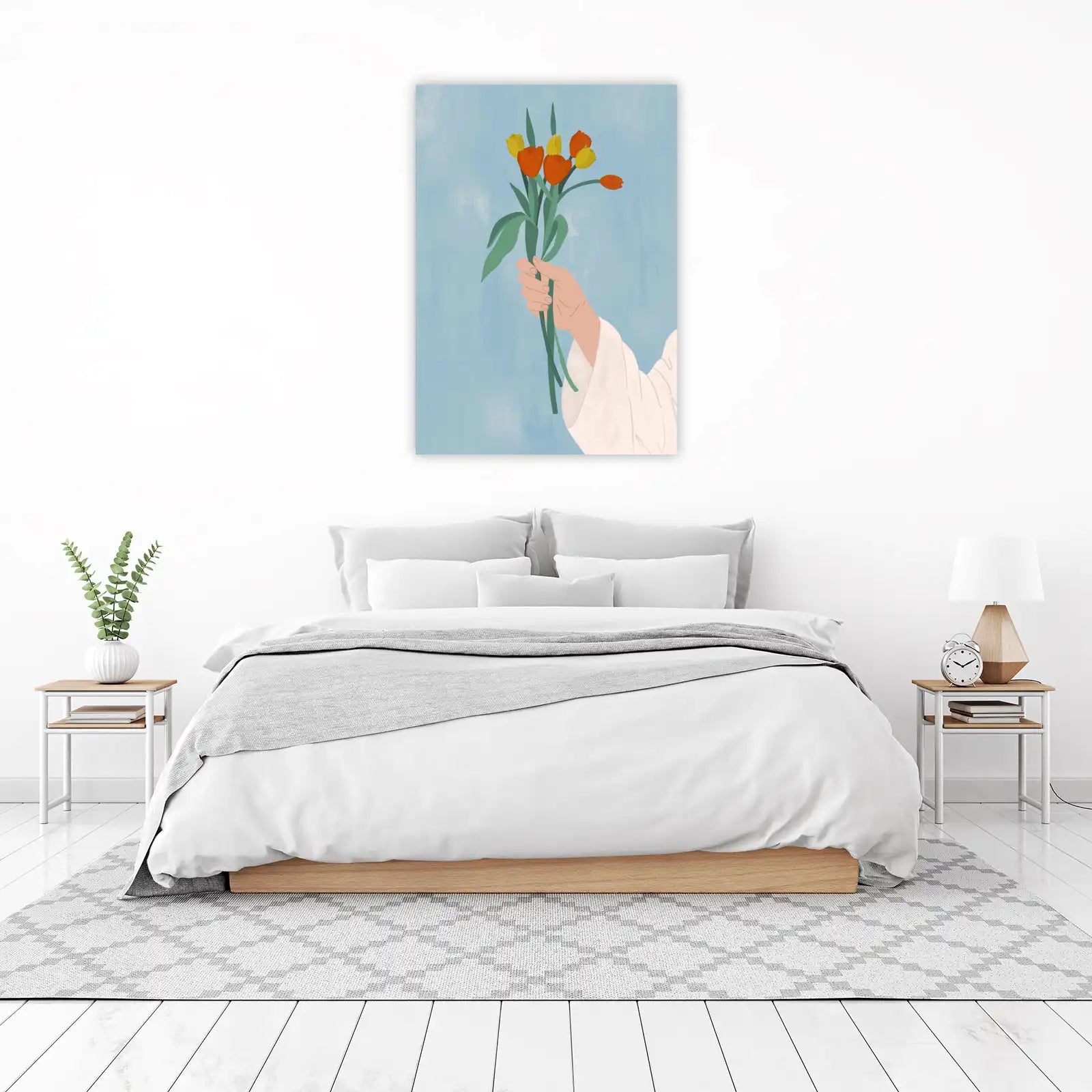 Vibrant Tulip Hand Wall Art for Minimalist Decor