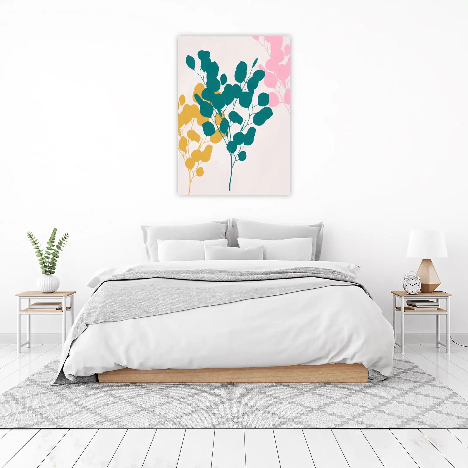 Modern Teal & Mustard Eucalyptus Wall Art