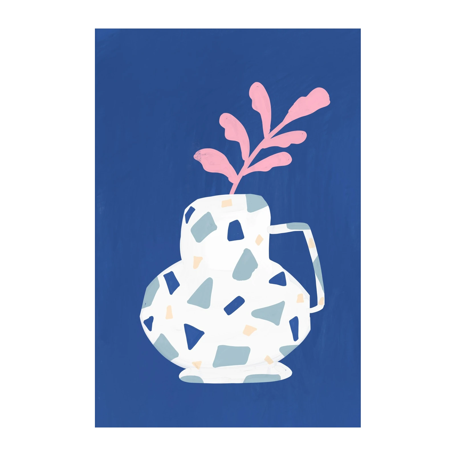 Abstract Terrazzo Vase with Pink Foliage Wall Art