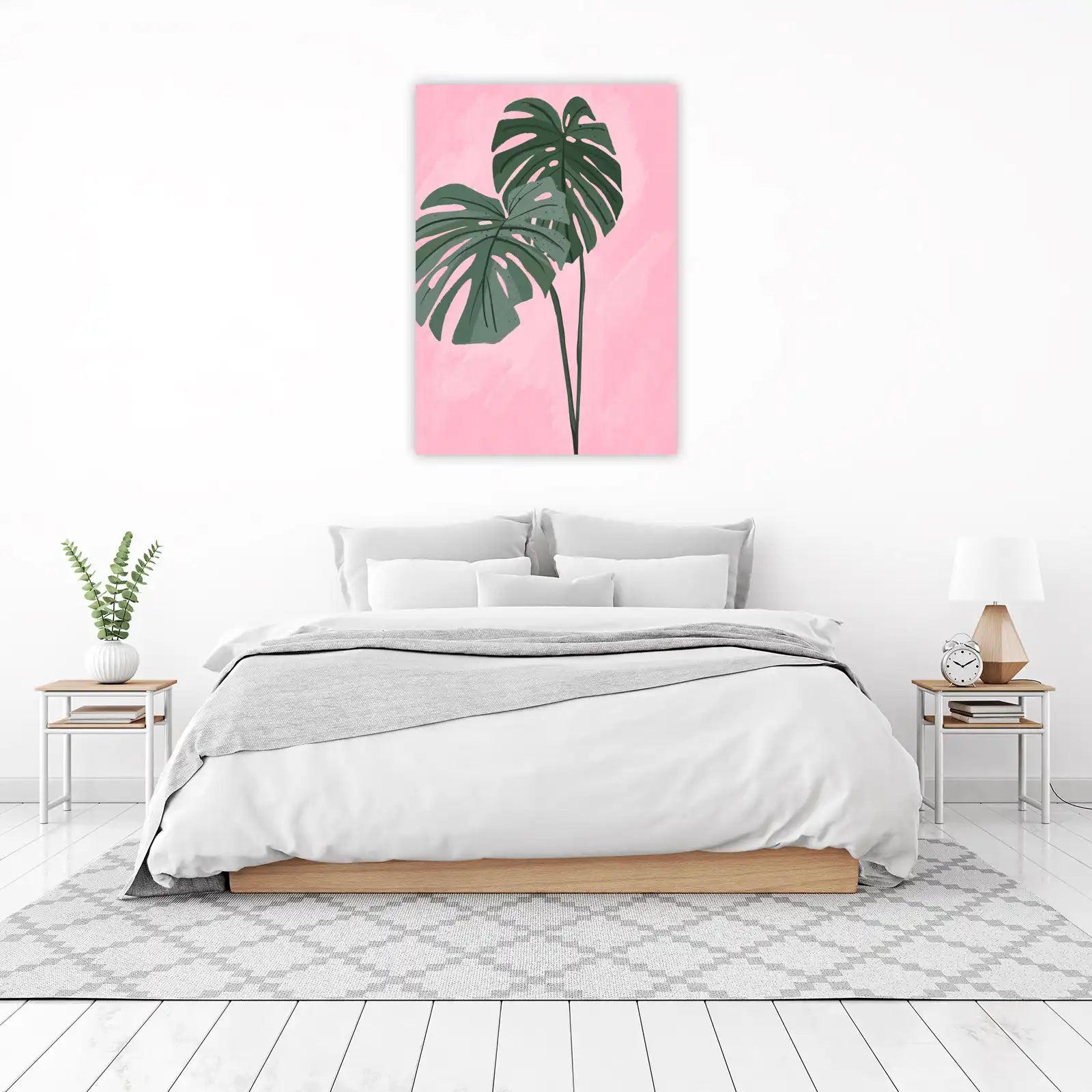 Monstera Leaves Pink Tropical Wall Art