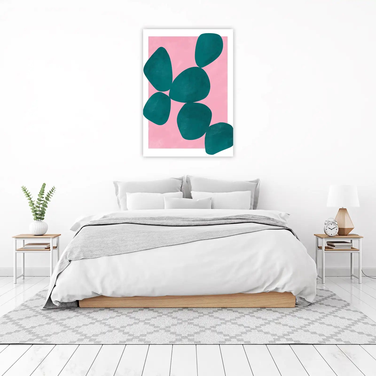 Abstract Teal Shapes Pink Wall Art