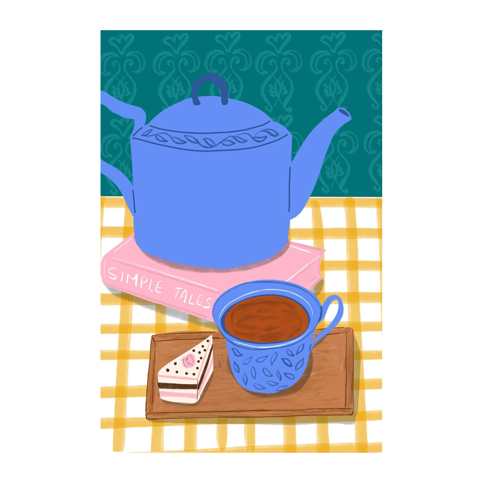 Blue Teapot & Cake Still Life Wall Art