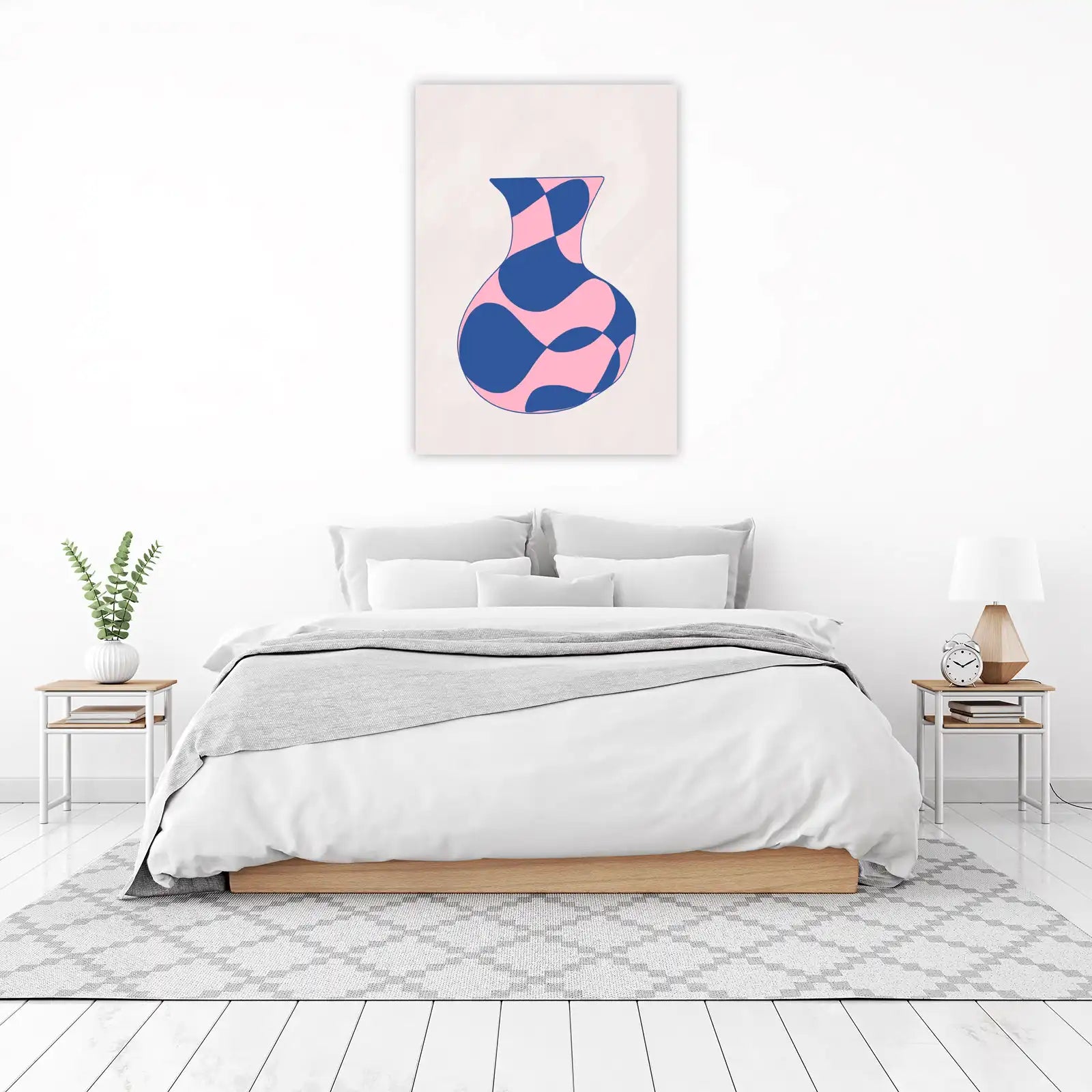 Abstract Boho Vase Pink Blue Wall Art