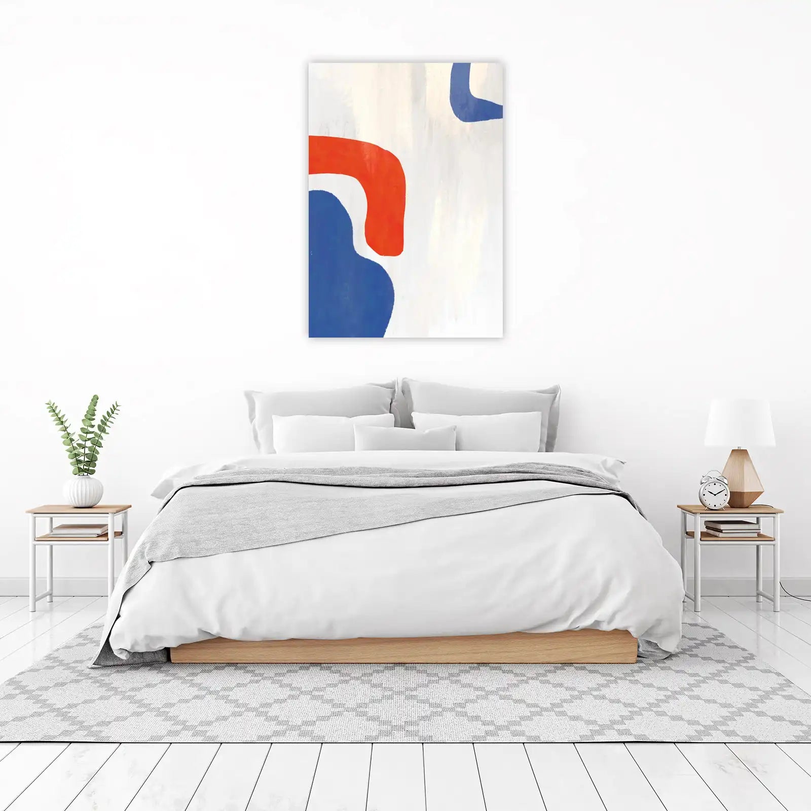 Modern Abstract Blue Orange Shapes Wall Art