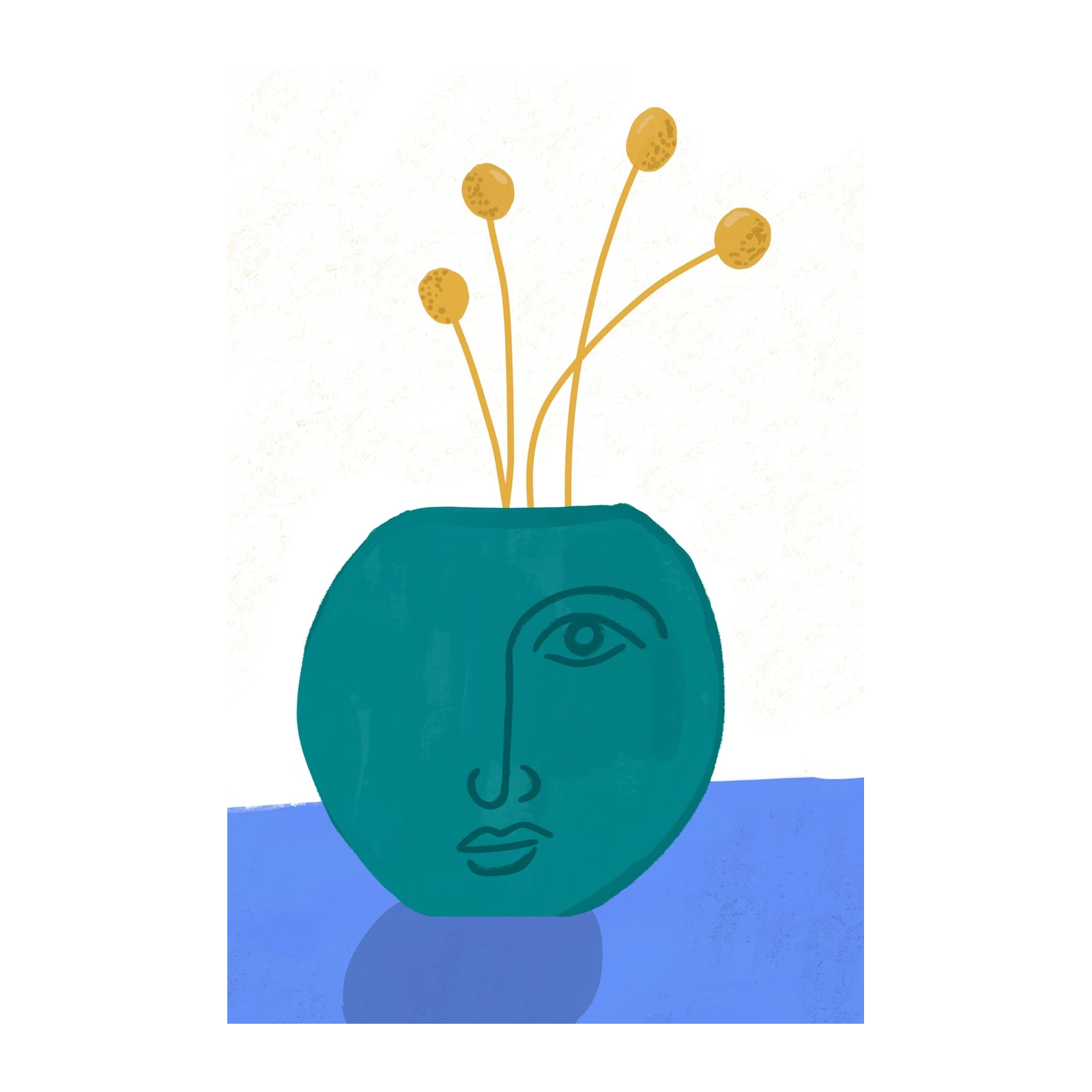 Modern Teal Face Floral Wall Art