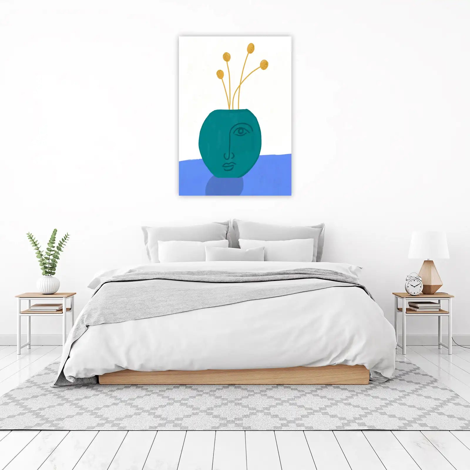 Modern Teal Face Floral Wall Art
