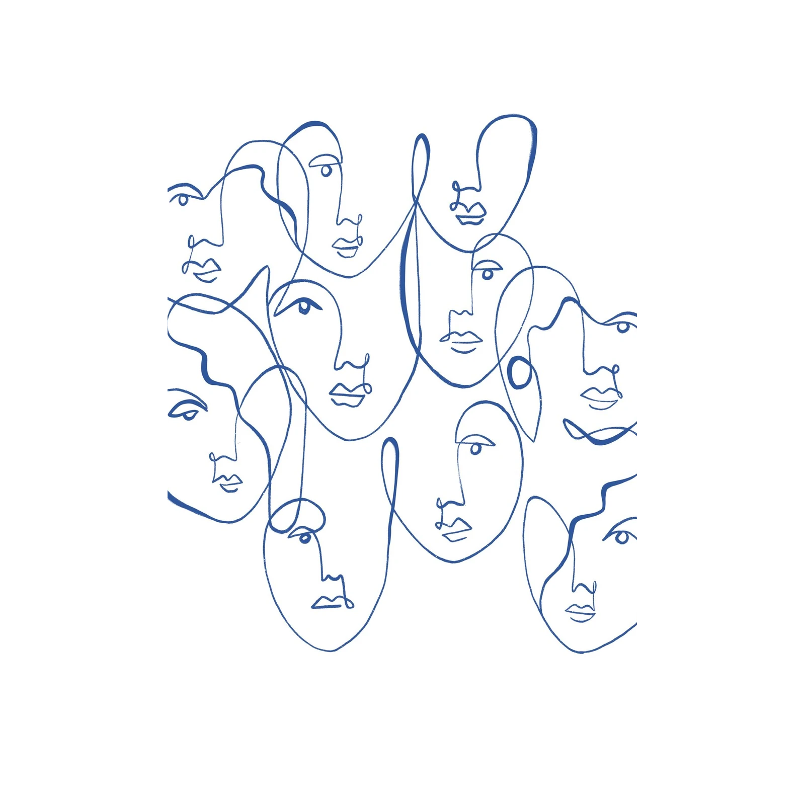 Abstract Blue Faces Line Art Wall Art