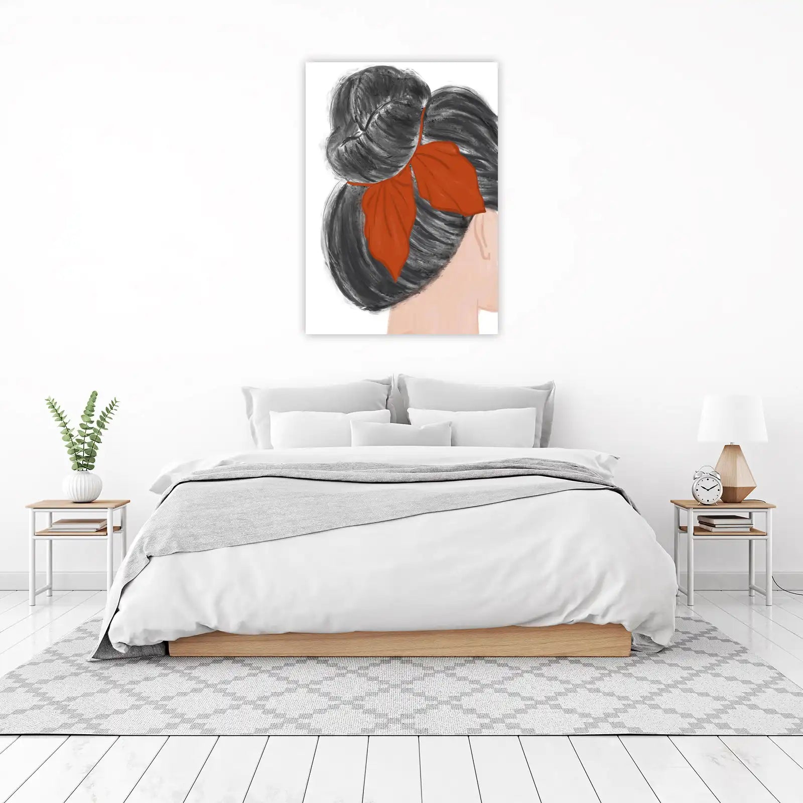 Chic Bun Red Bow Portrait Wall Art