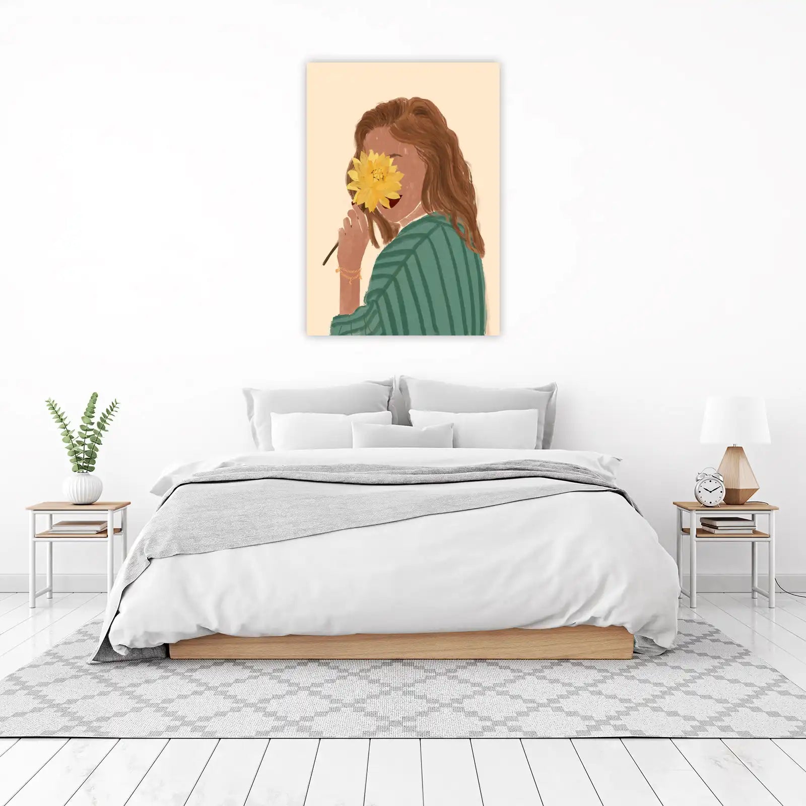 Boho Woman with Yellow Flower Wall Art