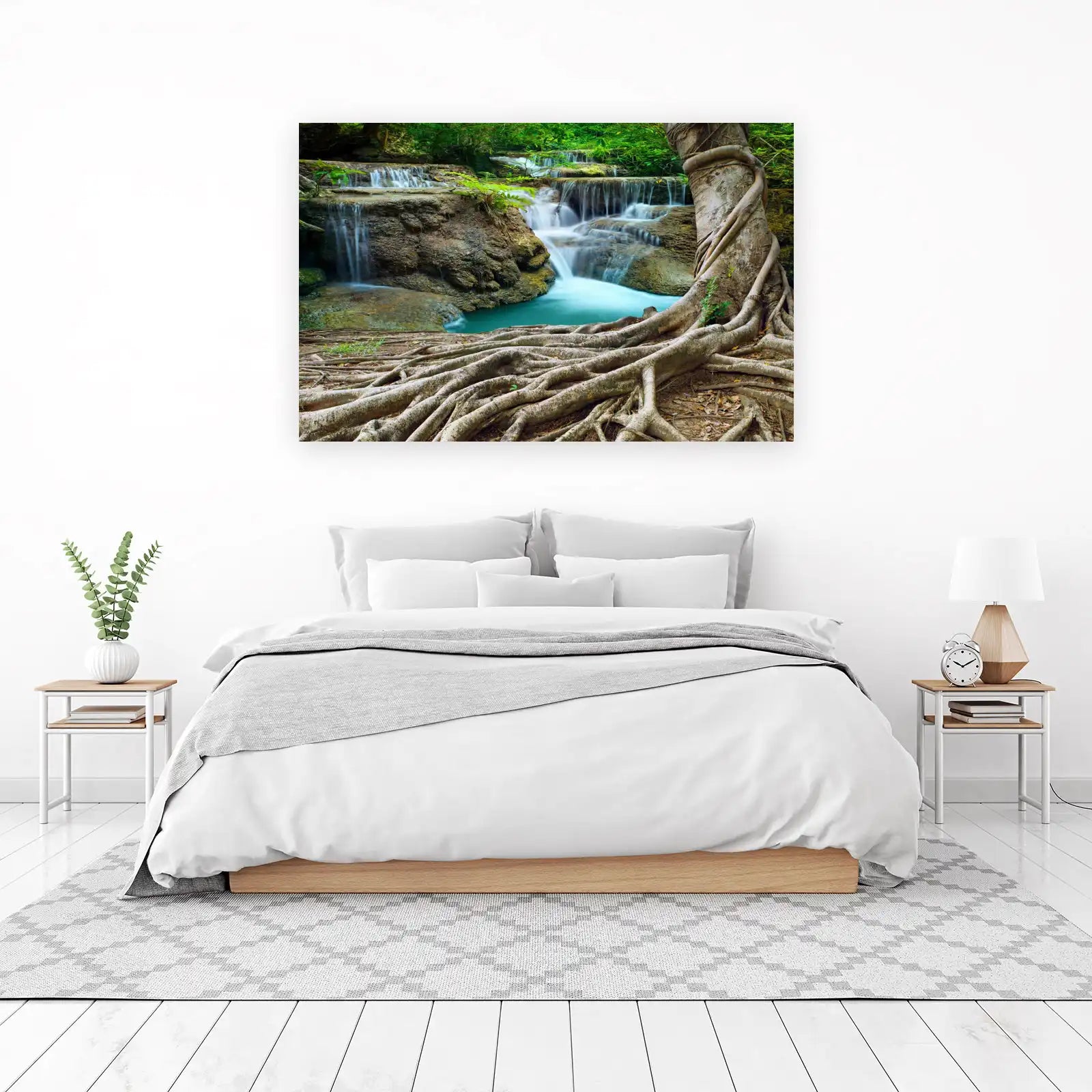 Serene Forest Waterfall & Tree Roots Wall Art