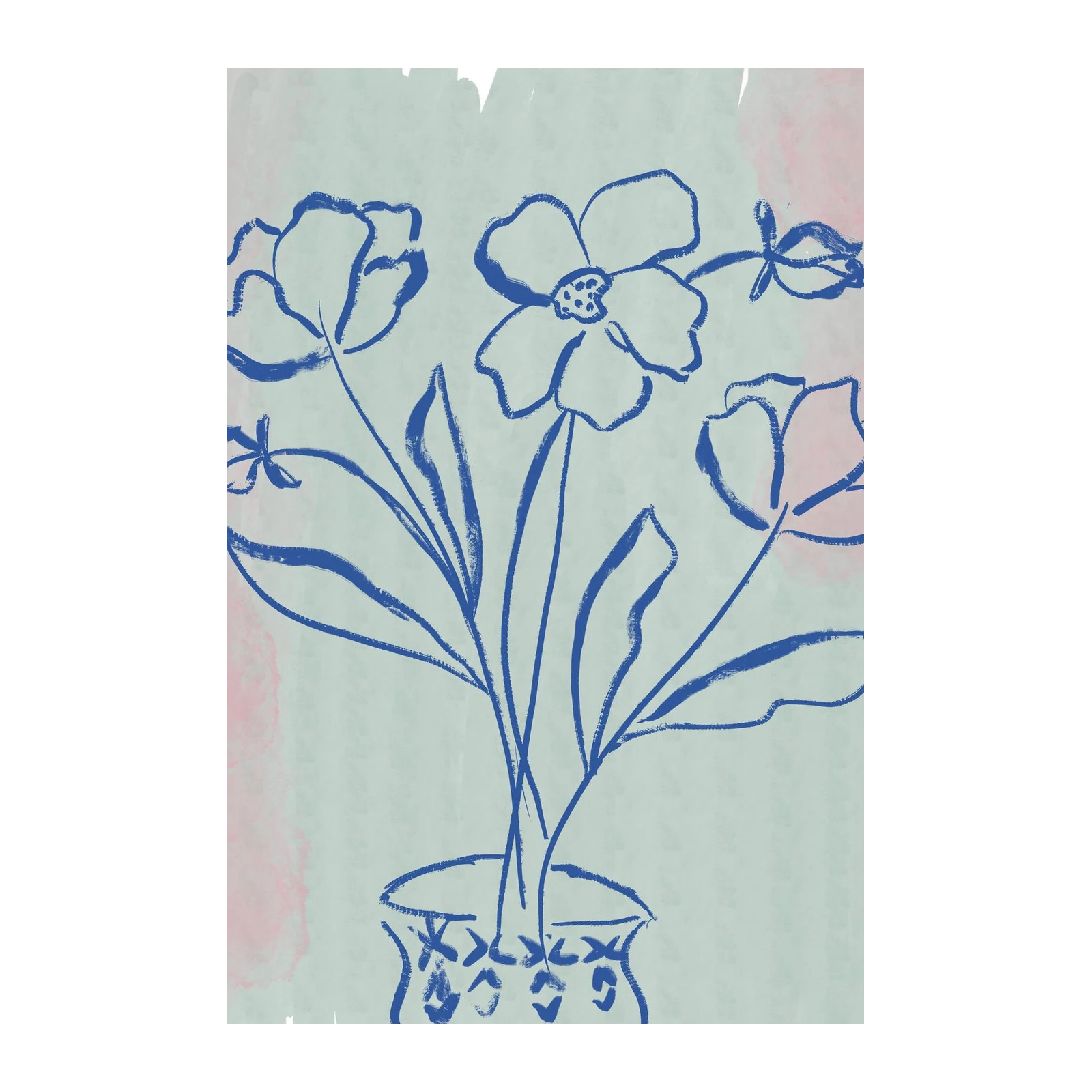 Abstract Blue Floral Vase Wall Art