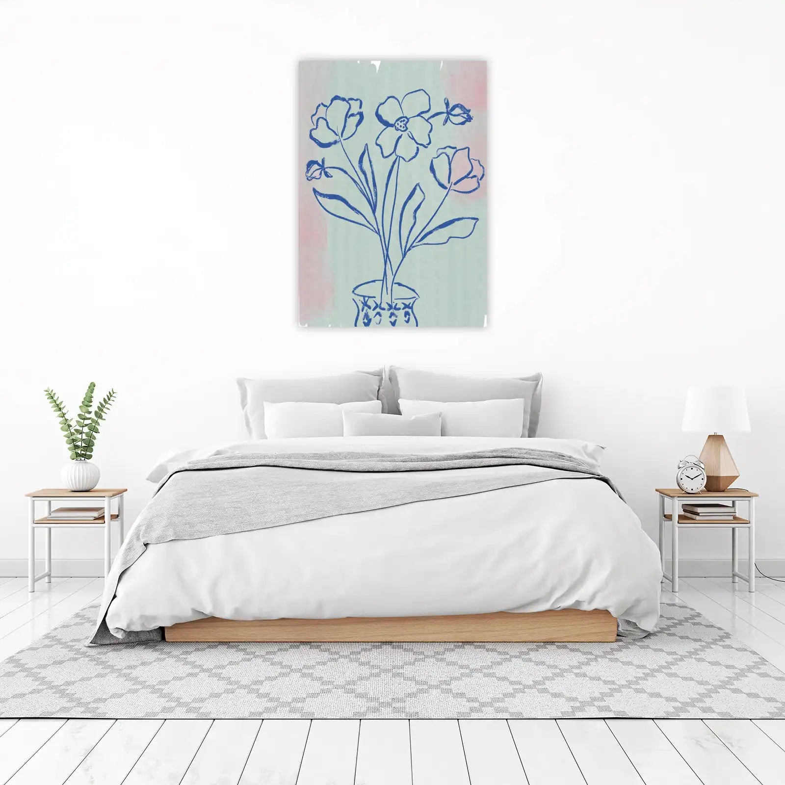 Abstract Blue Floral Vase Wall Art