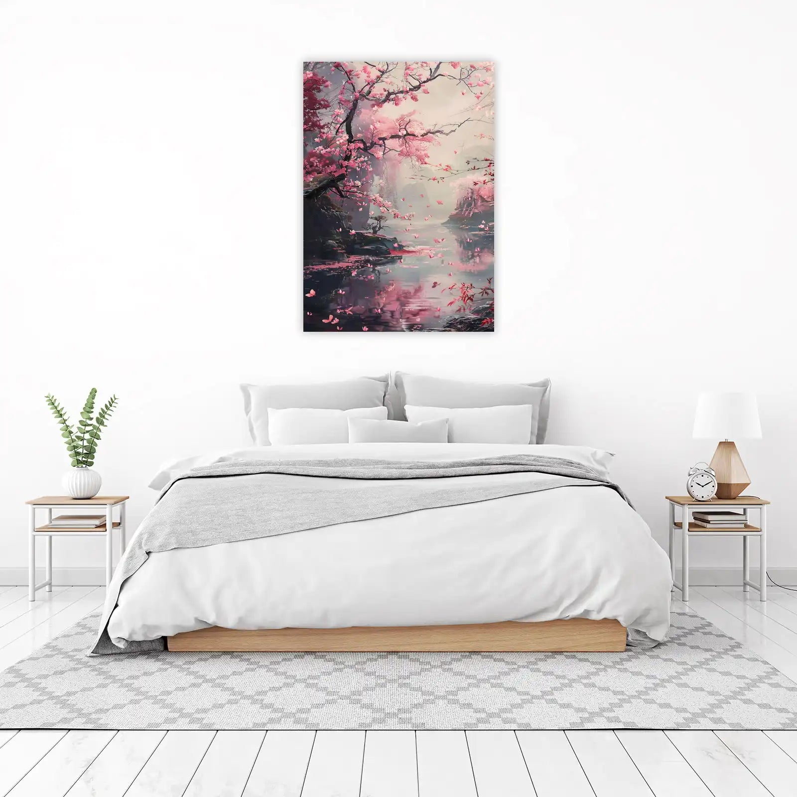 Serene Cherry Blossom Lake Wall Art