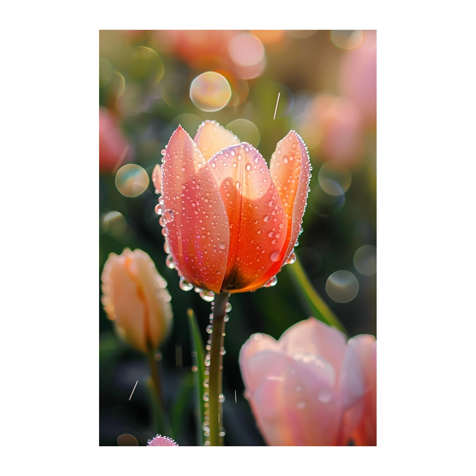 Dew Kissed Coral Tulip Wall Art Wall Art