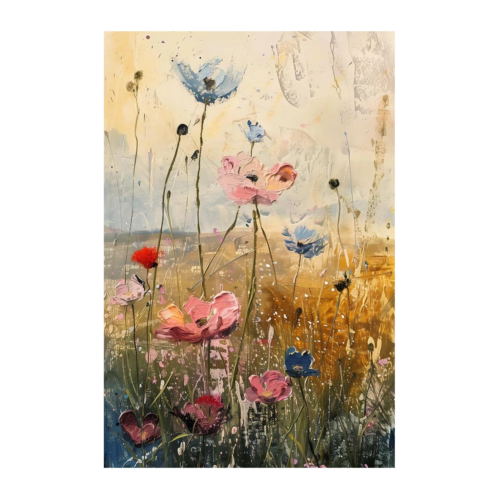 Whimsical Poppy Field Textured Wall Art