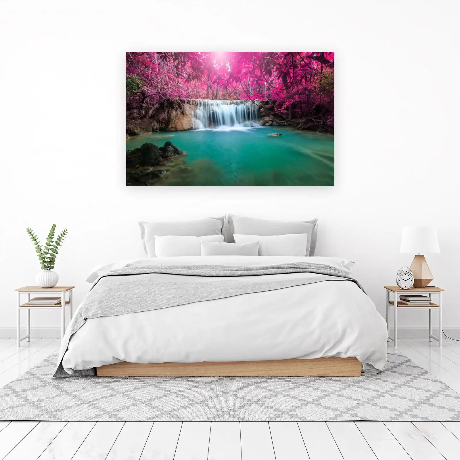 Enchanting Pink Forest Waterfall Wall Art