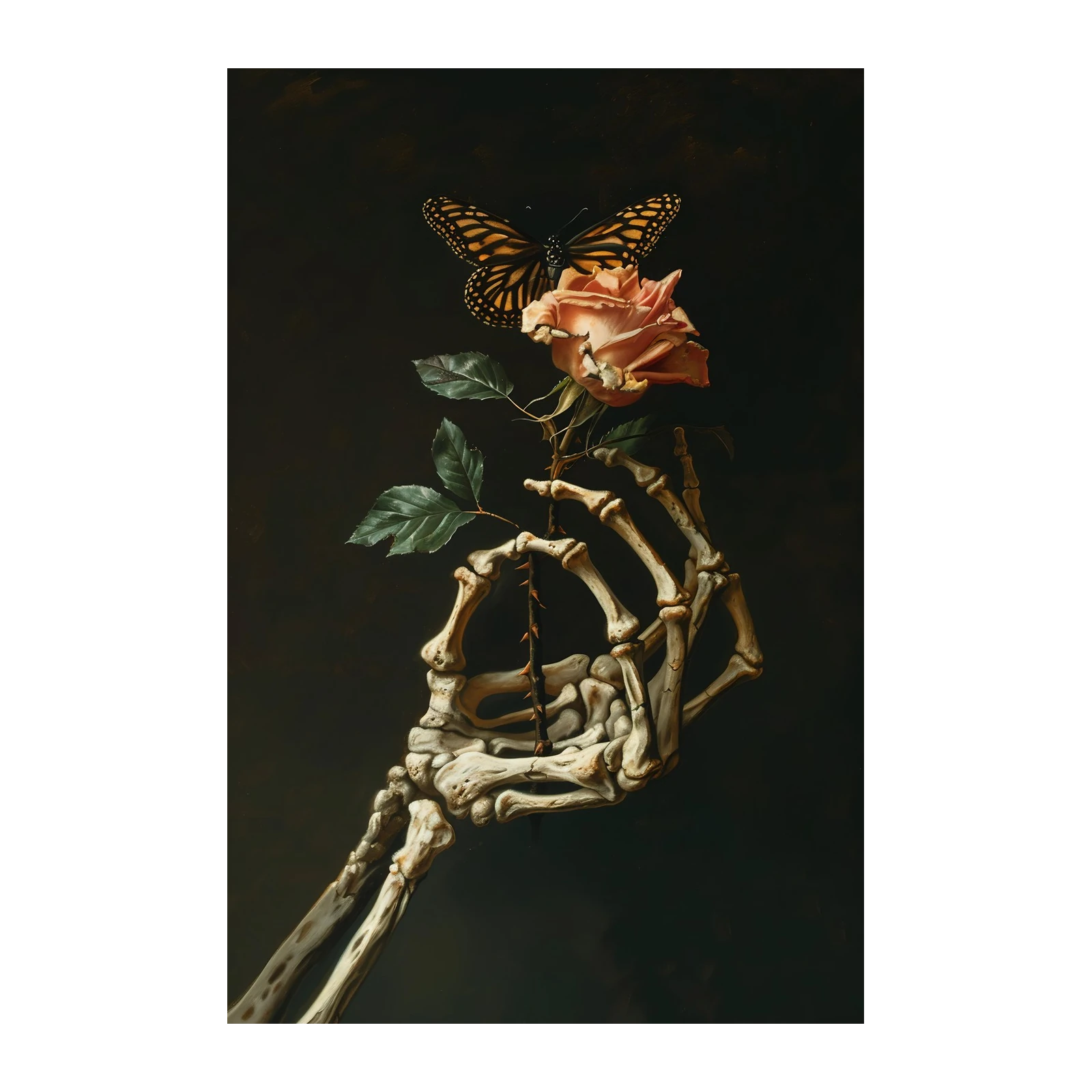 Gothic Rose & Butterfly Skeleton Hand Wall Art