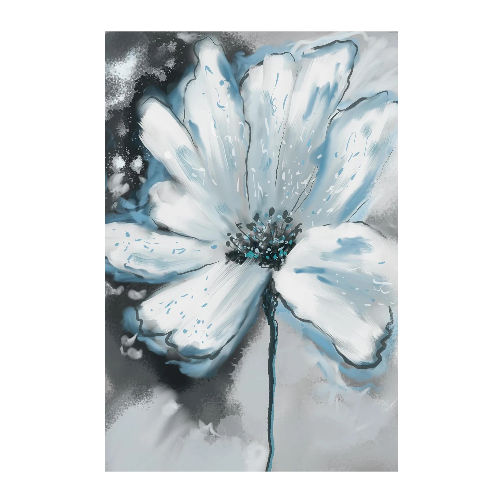 Elegant White & Blue Floral Abstract Wall Art