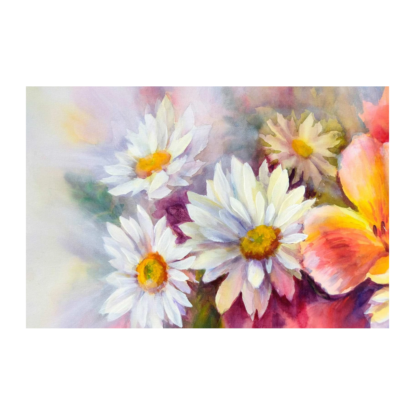 Vibrant Daisy Floral Watercolor Wall Art