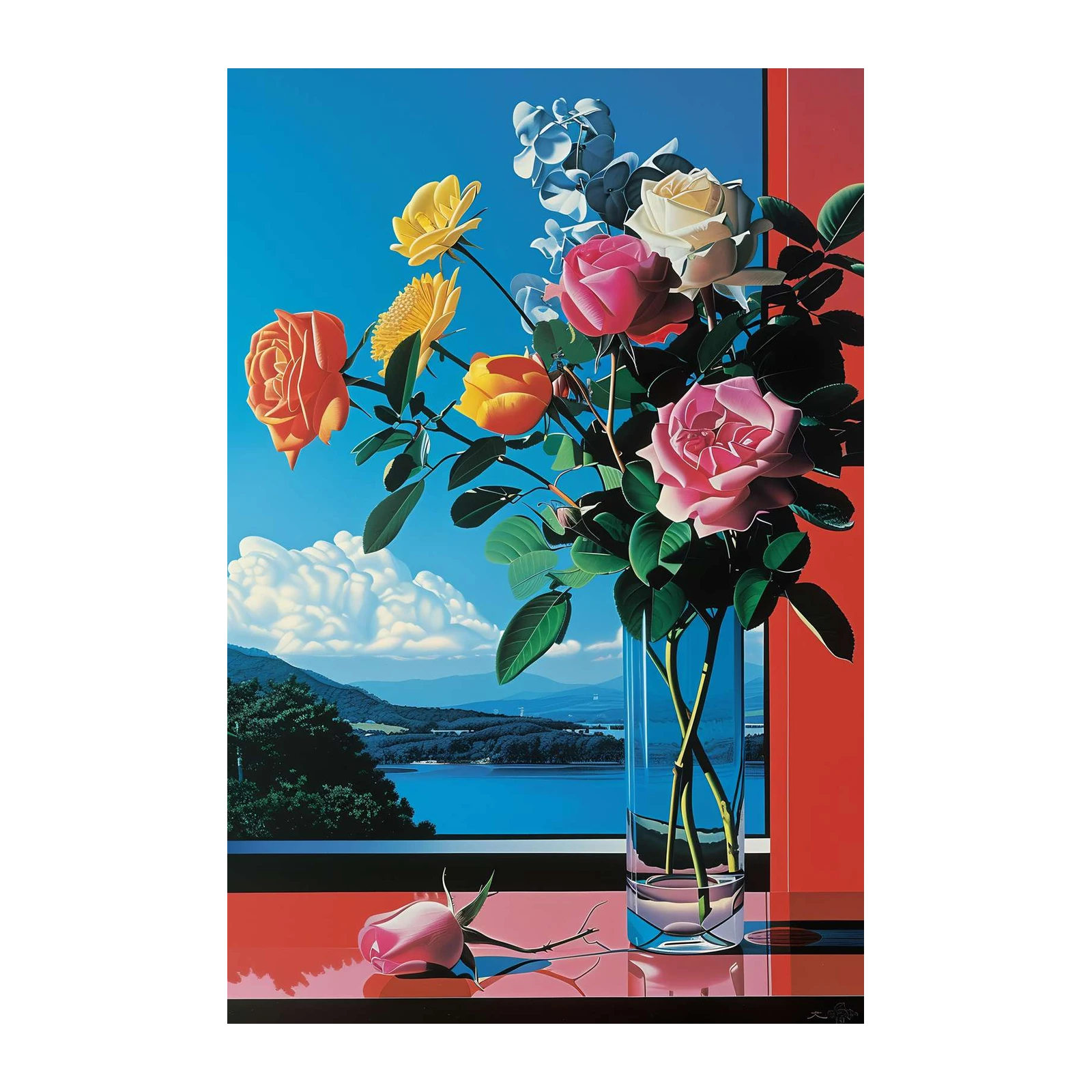 Vibrant Rose Still Life Landscape Wall Art