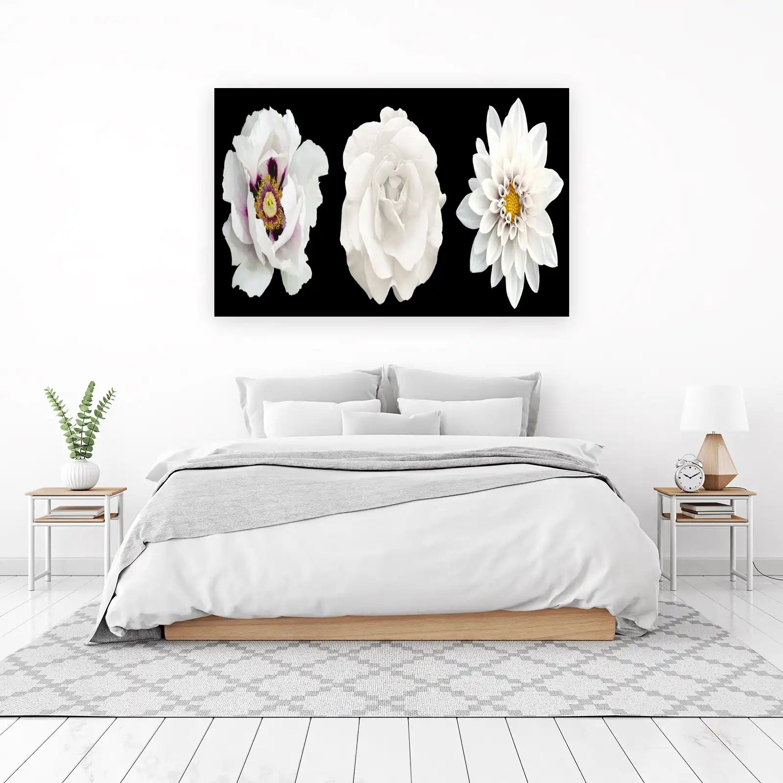 Elegant White Floral Trio Wall Art