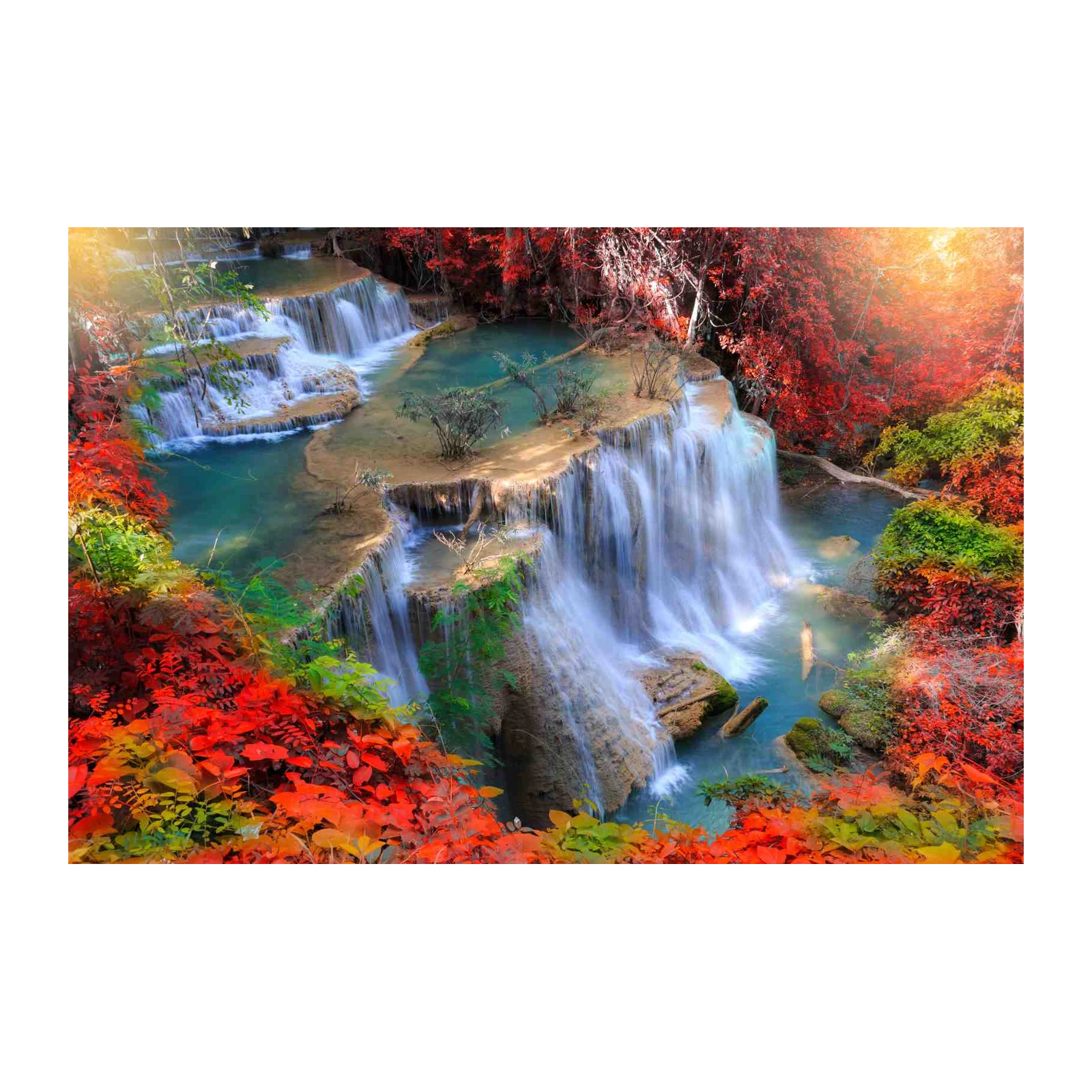 Serene Waterfall & Autumn Foliage Wall Art