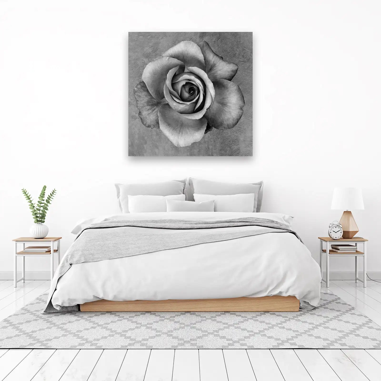 Elegant Black & White Rose Wall Art - Modern Floral Art
