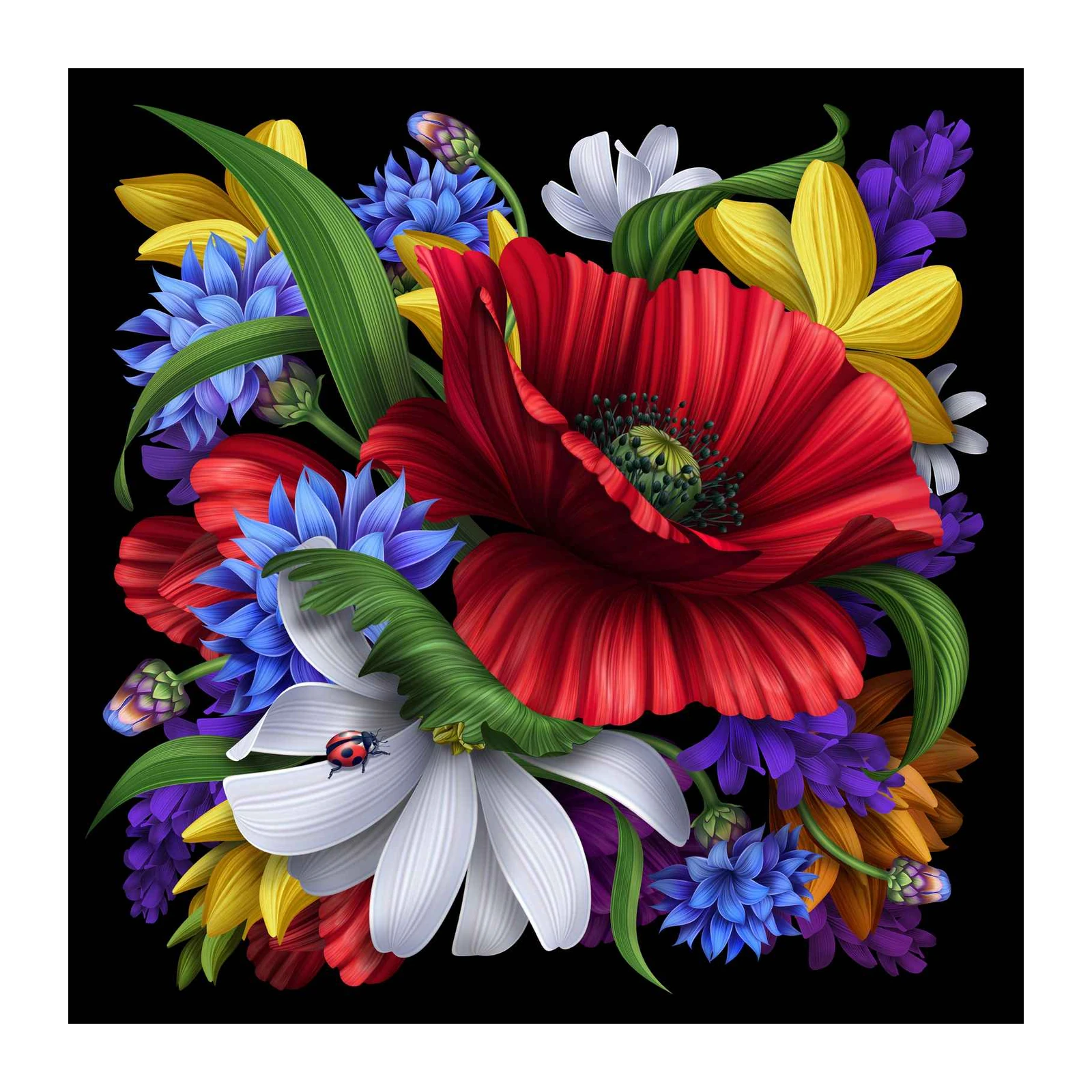 Vibrant Floral Ladybug Wall Art