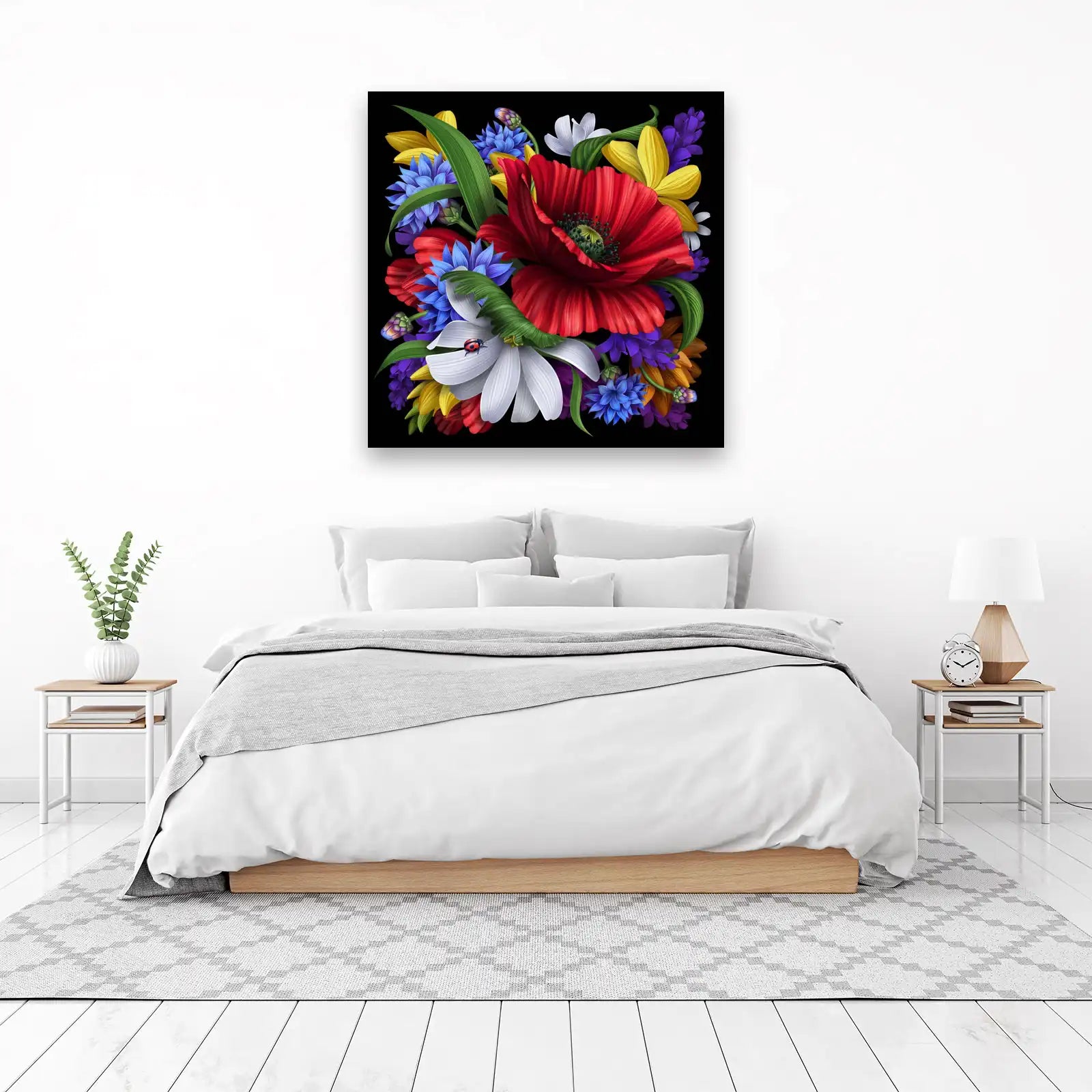 Vibrant Floral Ladybug Wall Art