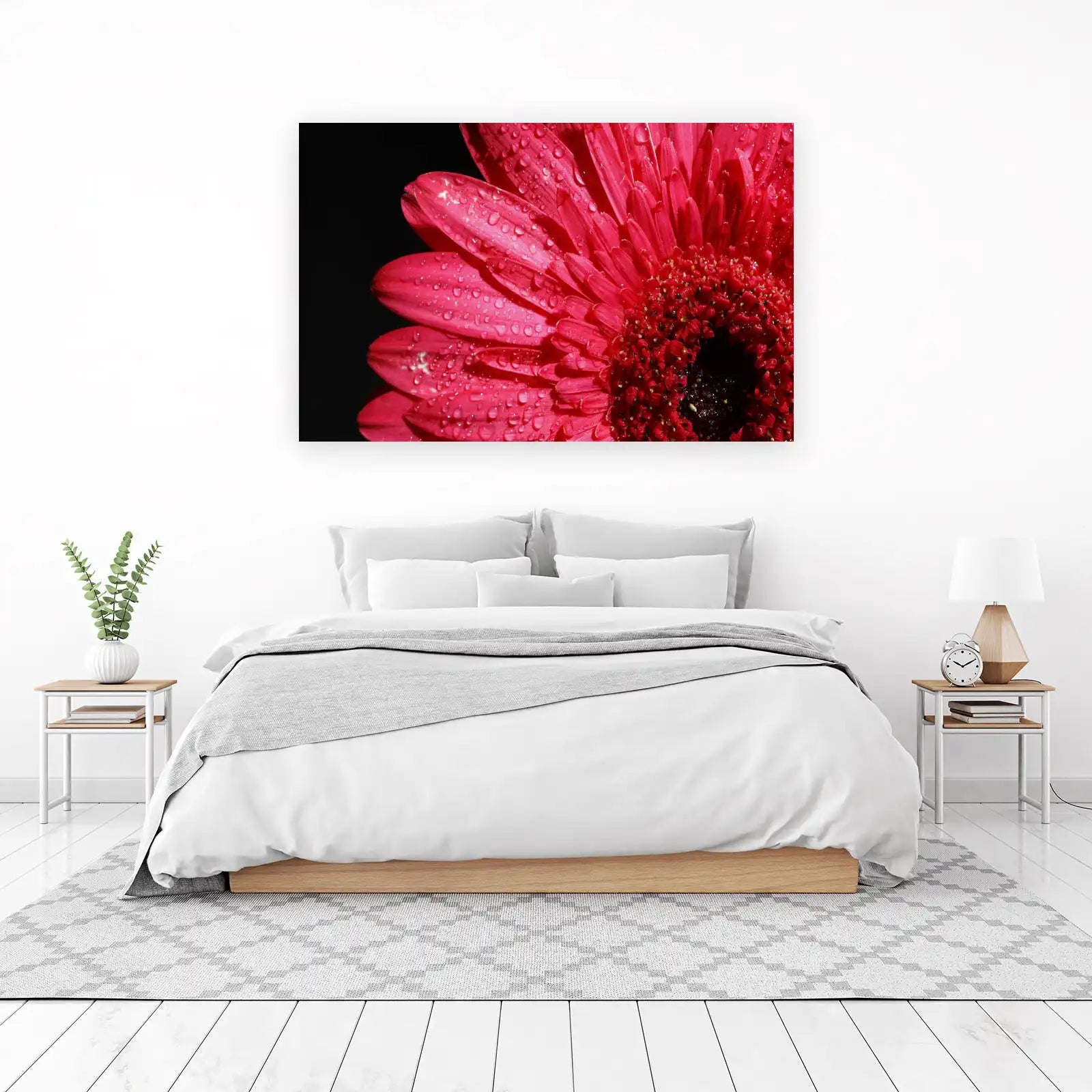 Vibrant Pink Gerbera Daisy Water Droplets Wall Art