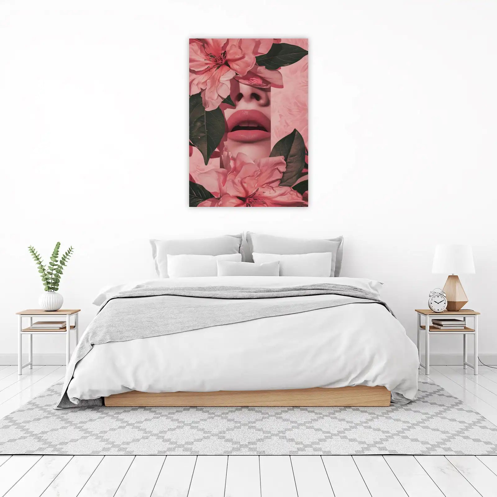 Elegant Floral Lips & Bloom Wall Art