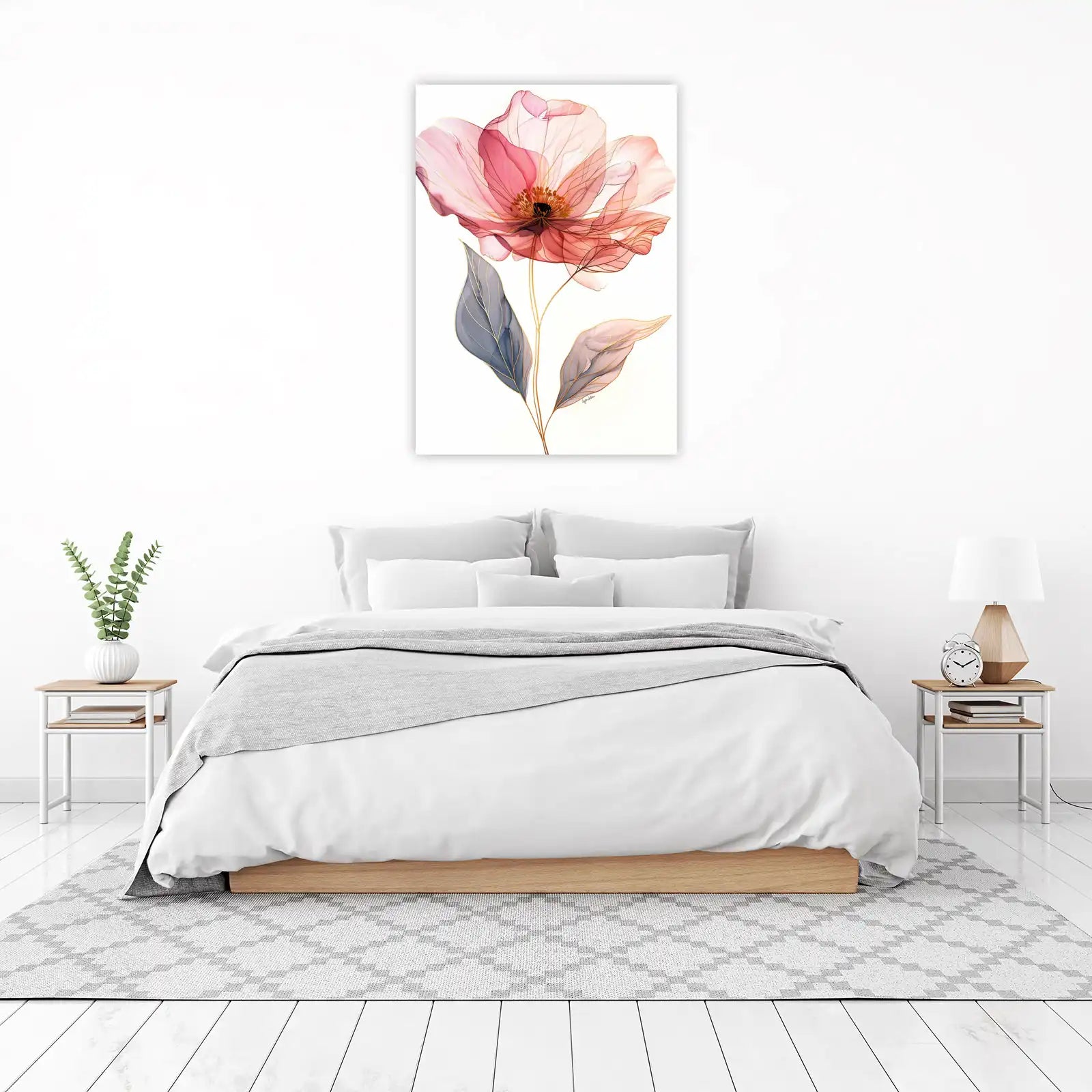 Elegant Pink Floral Gold Line Art Wall Art