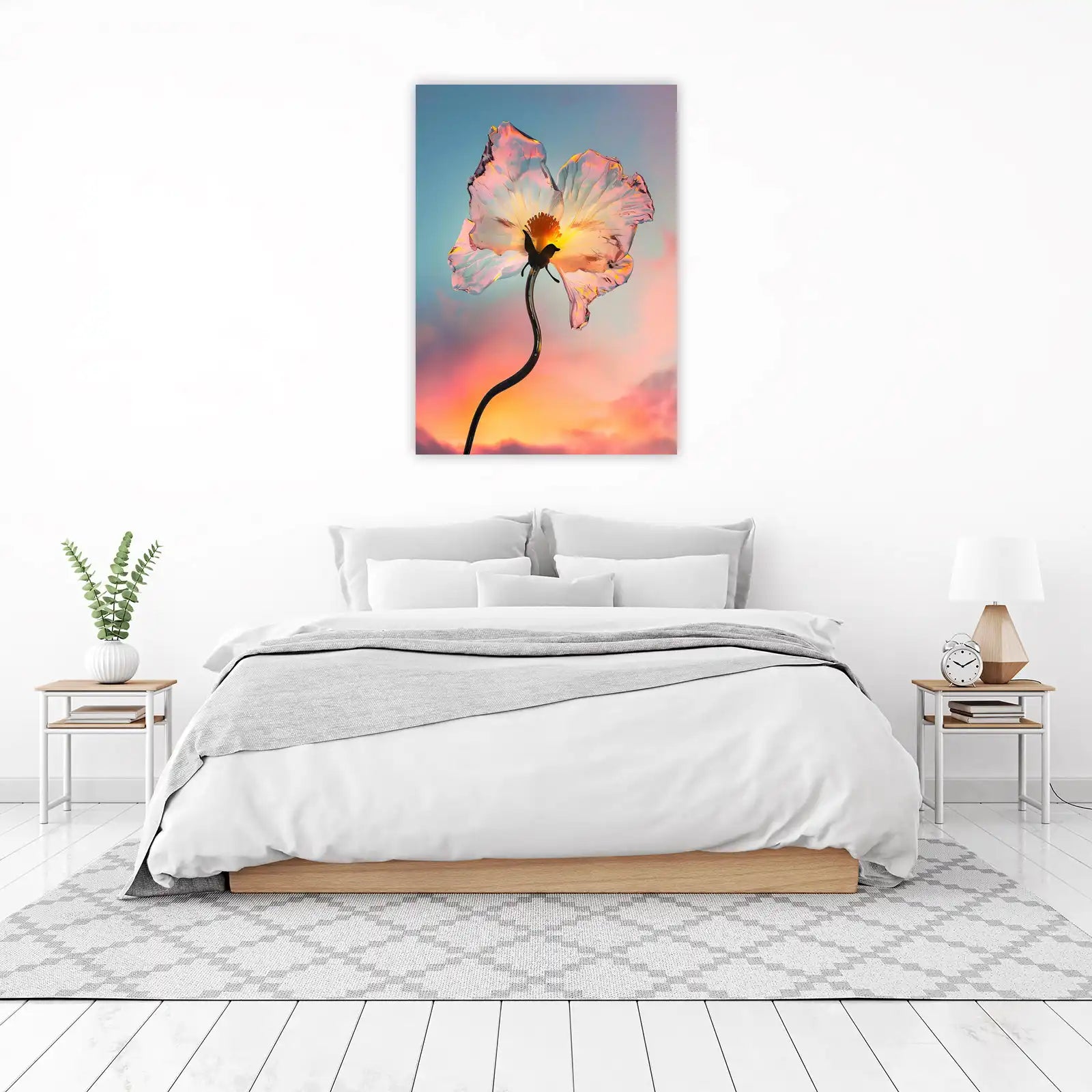 Ethereal Glass Flower Sunset Wall Art