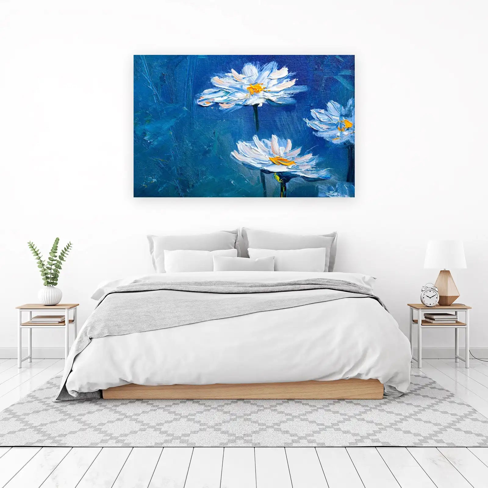 Impasto Floral Daisy Blue Wall Art