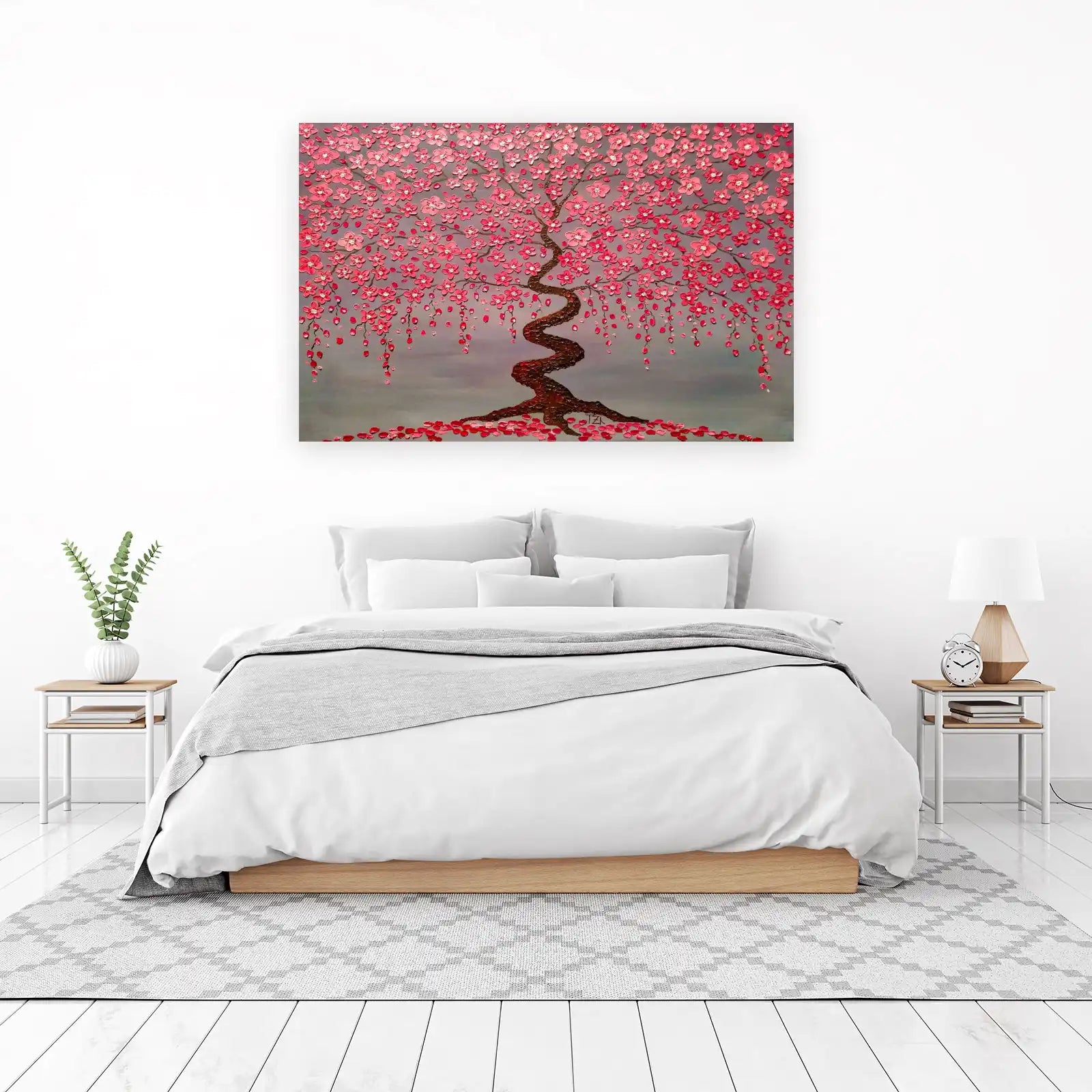 Textured Pink Cherry Blossom Tree Wall Art