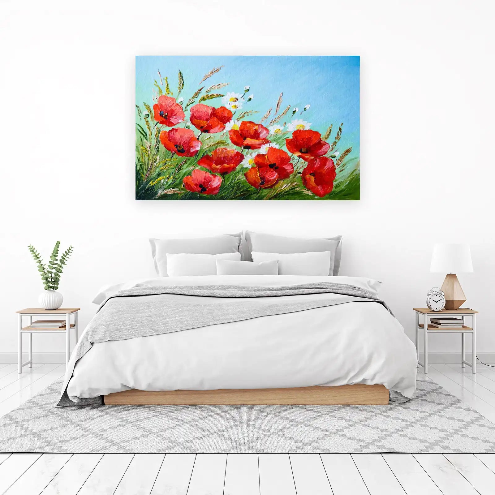 Vibrant Red Poppies Field Oil Painting Wall Art
