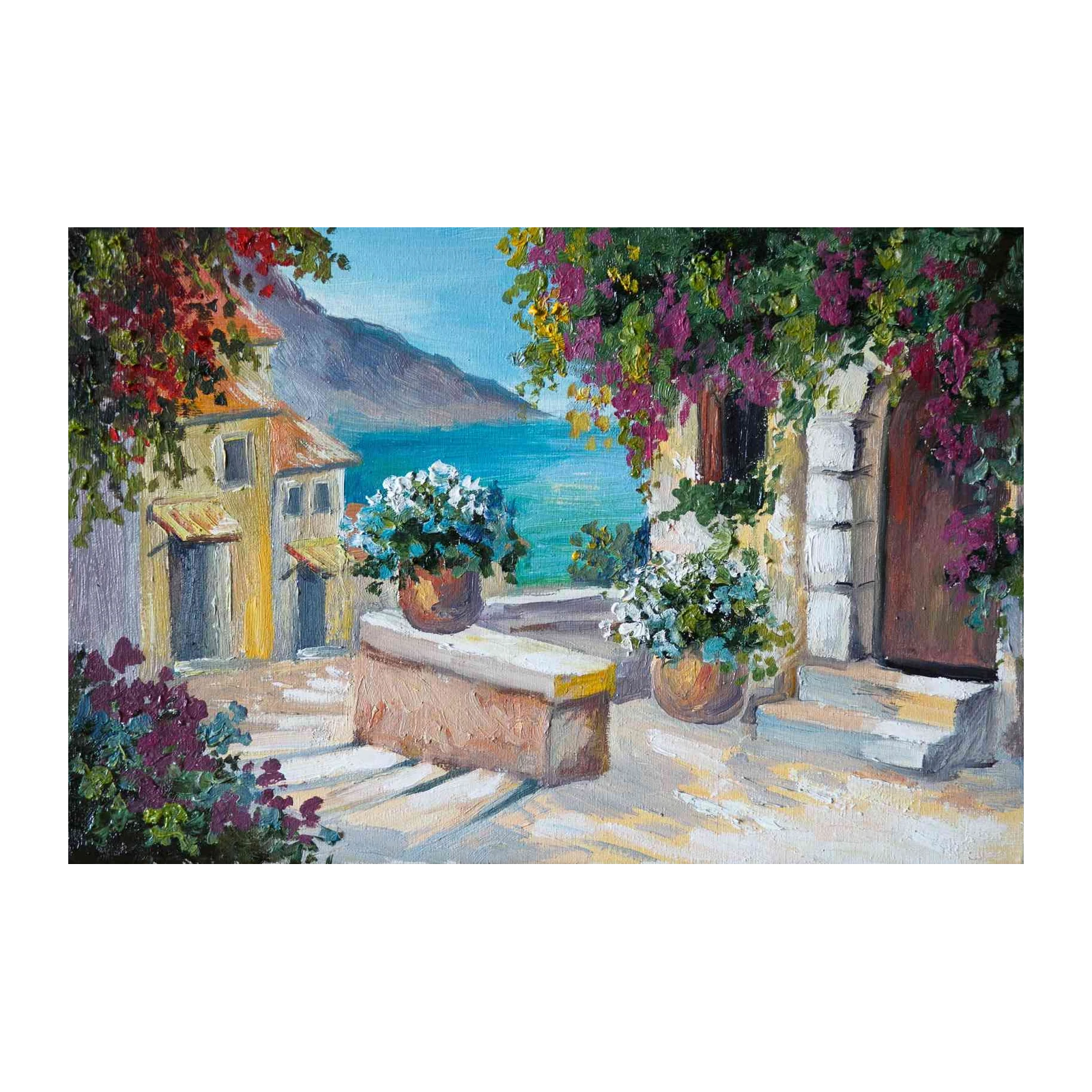 Mediterranean Courtyard Floral Scene Wall Art