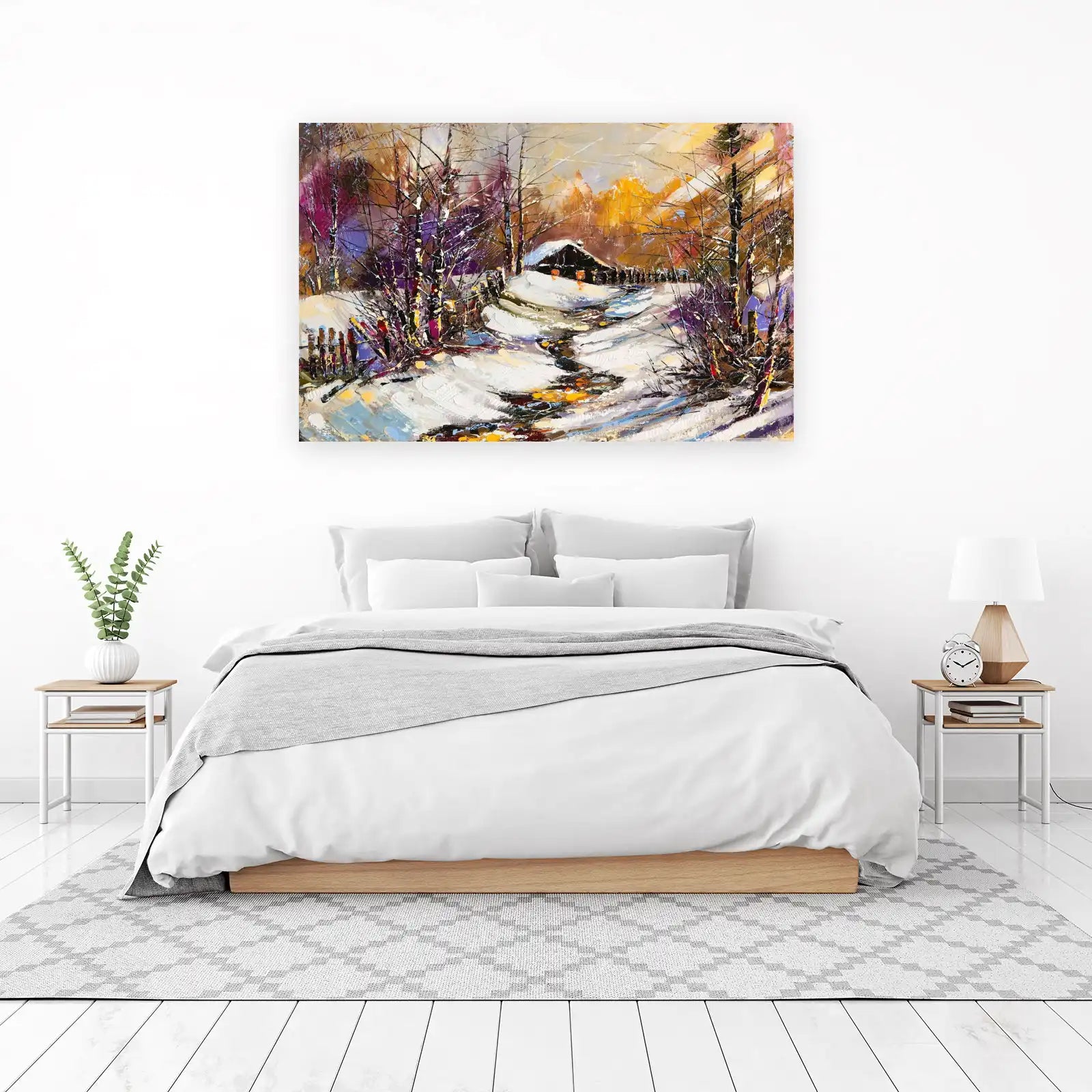 Cozy Winter Cabin Impressionist Wall Art