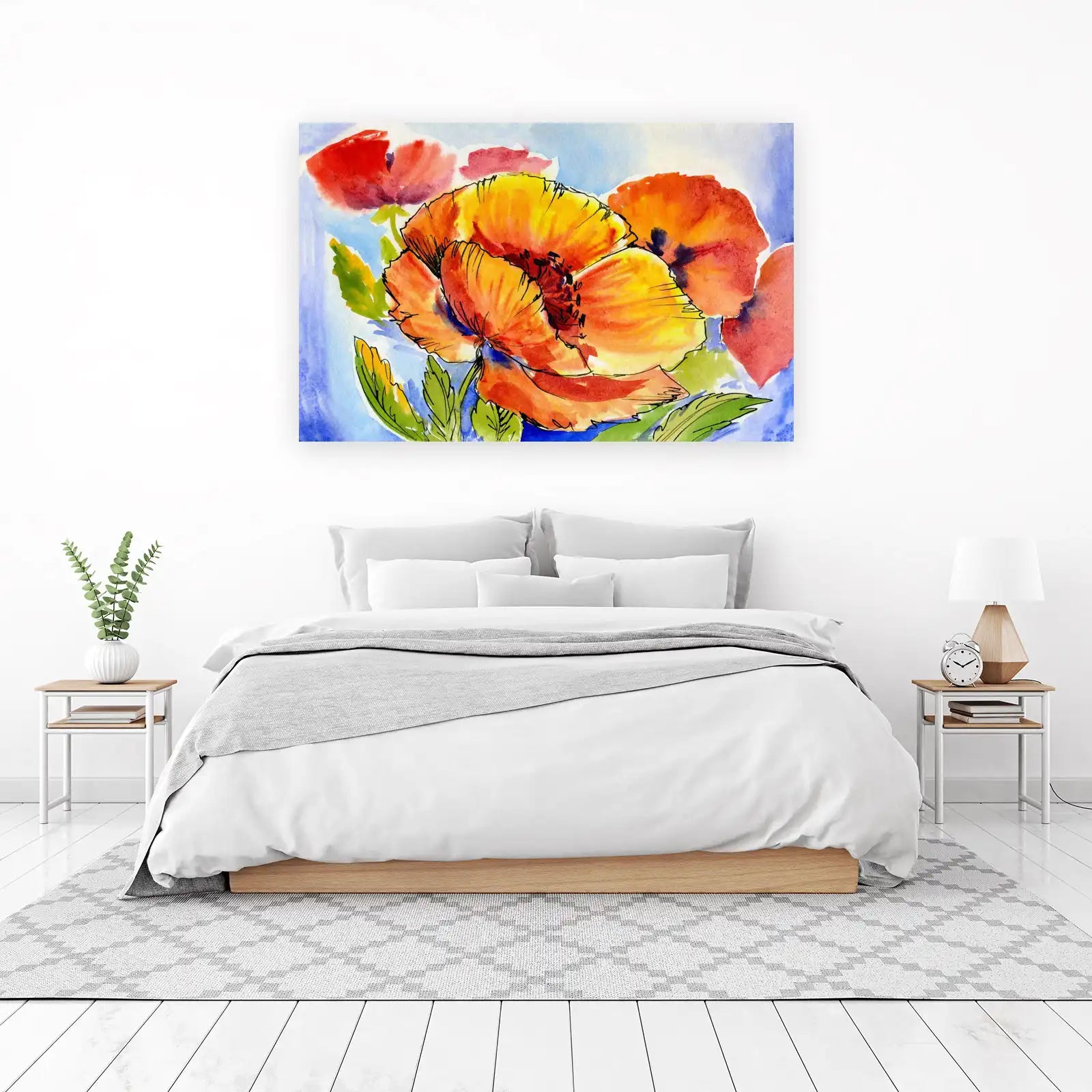 Vibrant Floral Watercolor Poppy Wall Art
