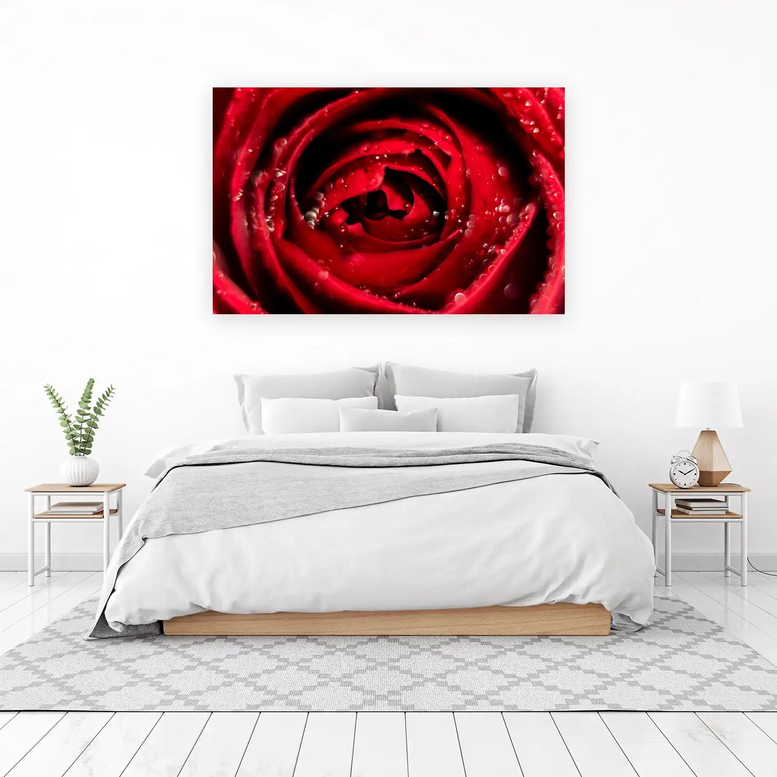 Vibrant Red Rose Dewdrop Macro Wall Art