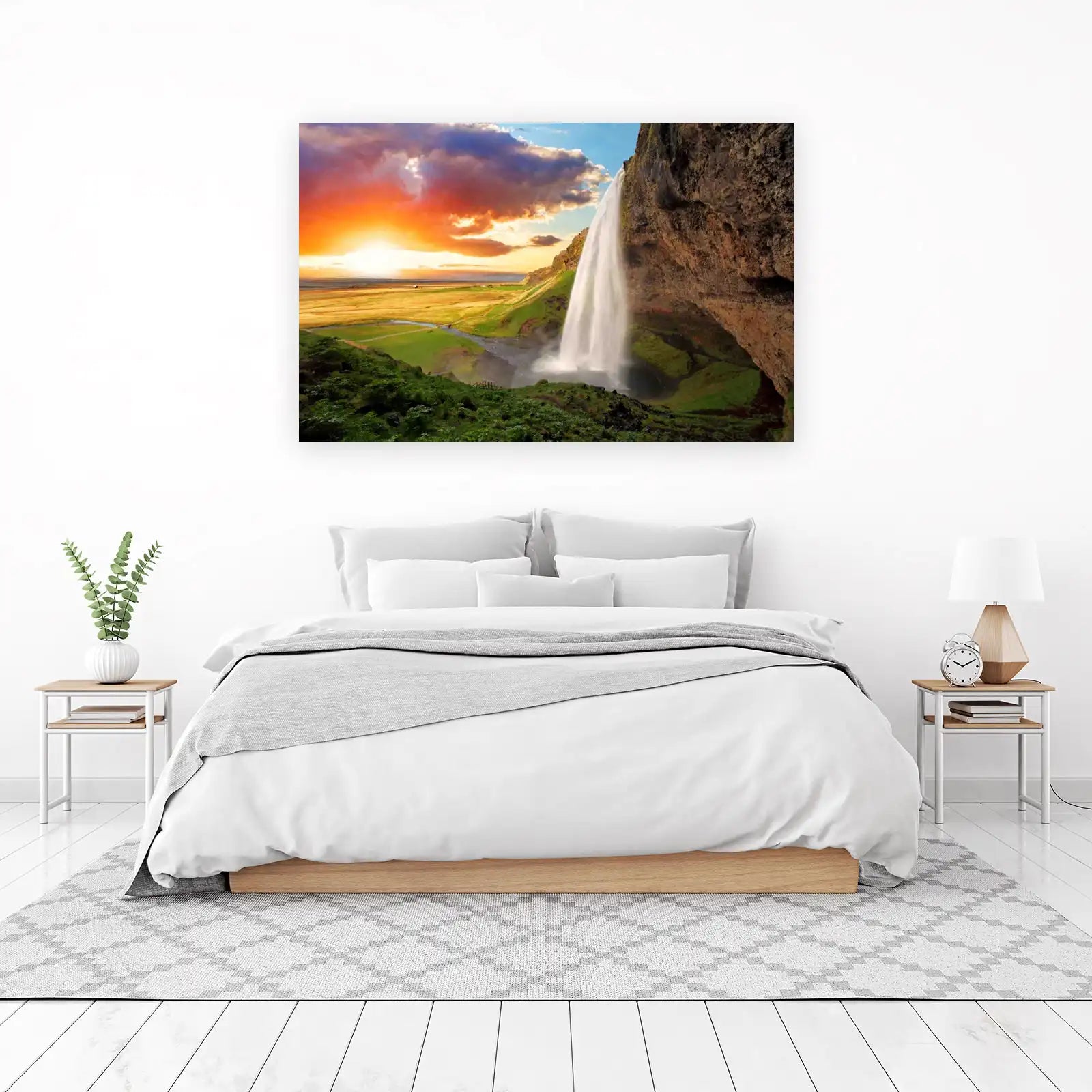 Majestic Waterfall Sunset Iceland Wall Art