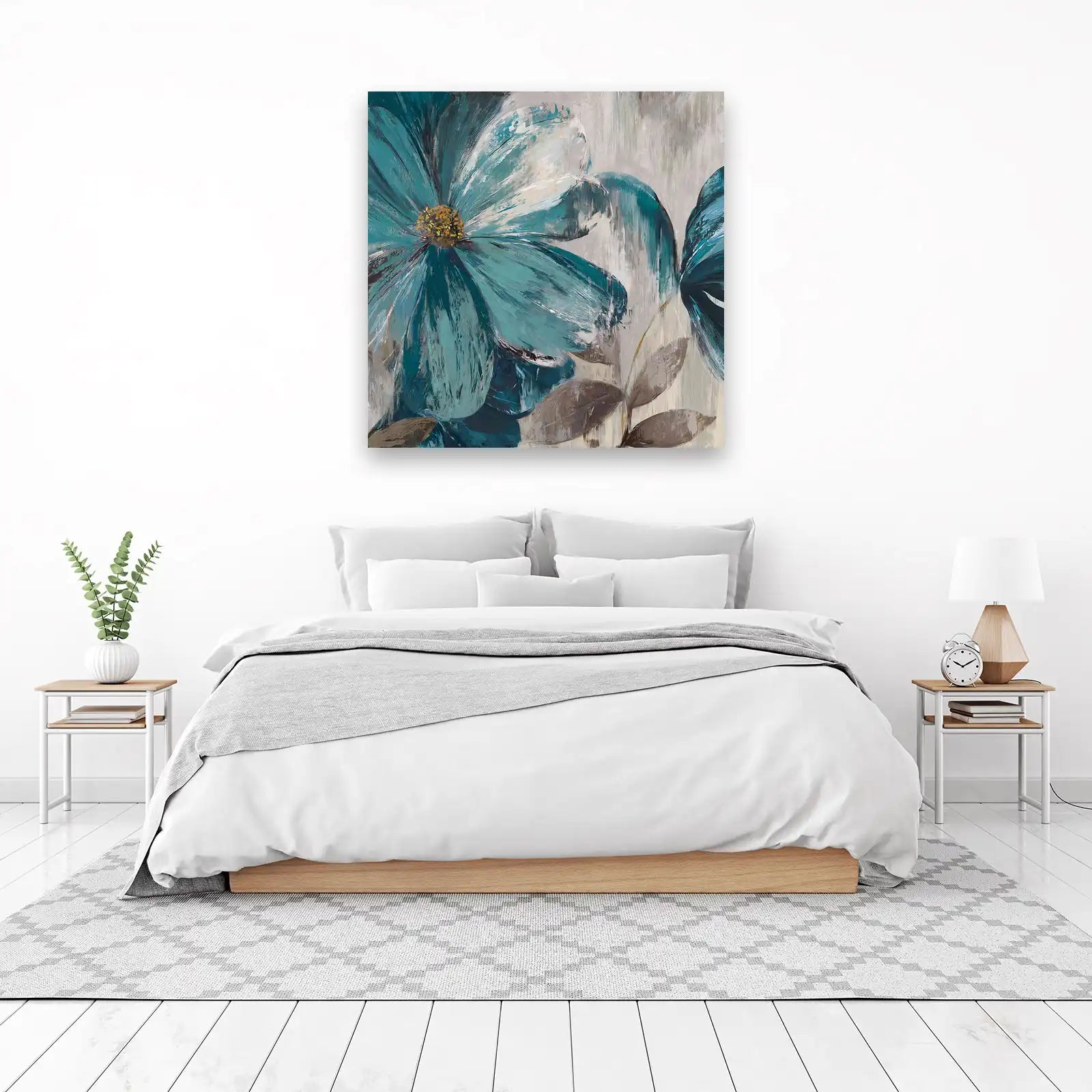 Abstract Teal Floral Wall Art - Modern Wall Art