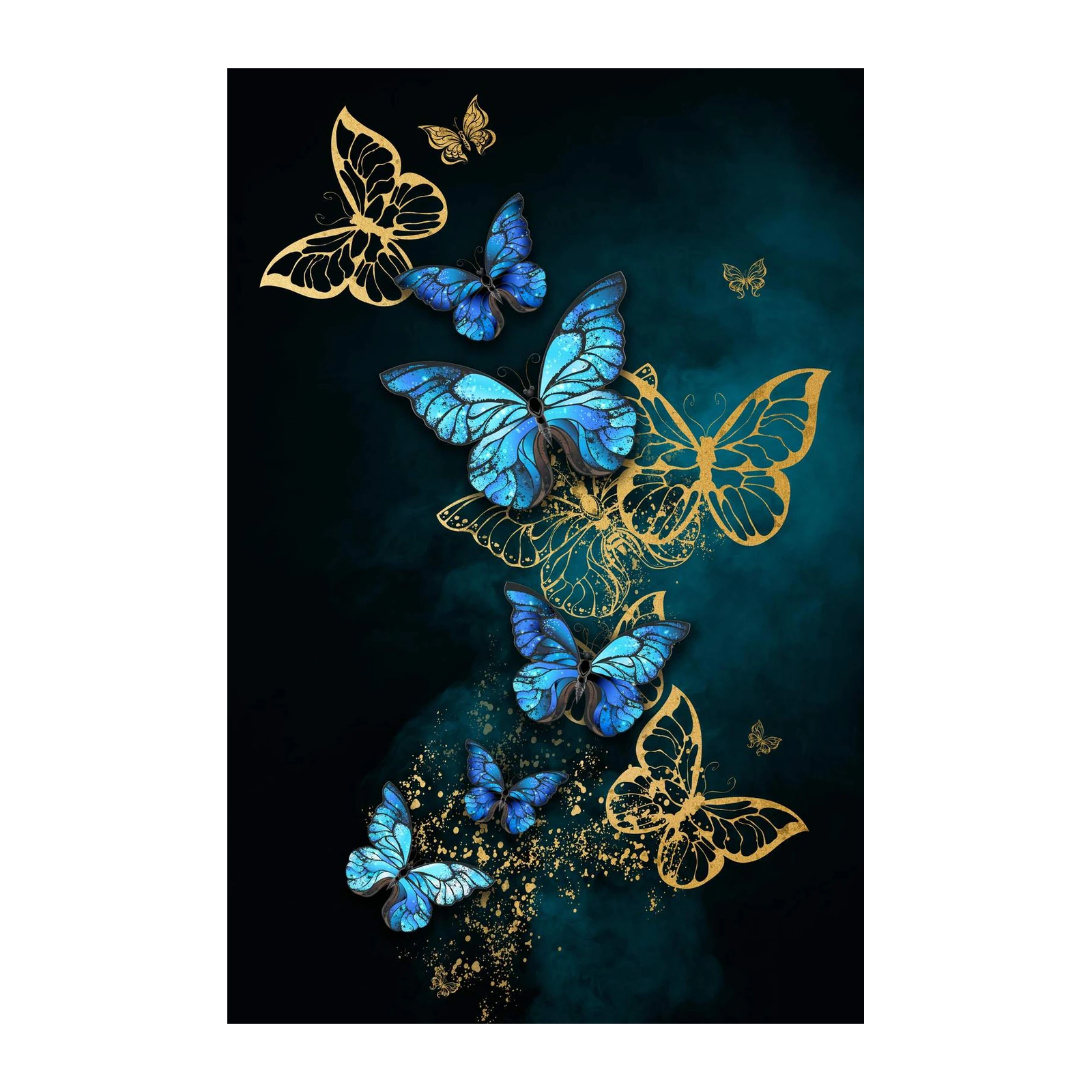 Enchanting Blue Gold Butterfly Wall Art